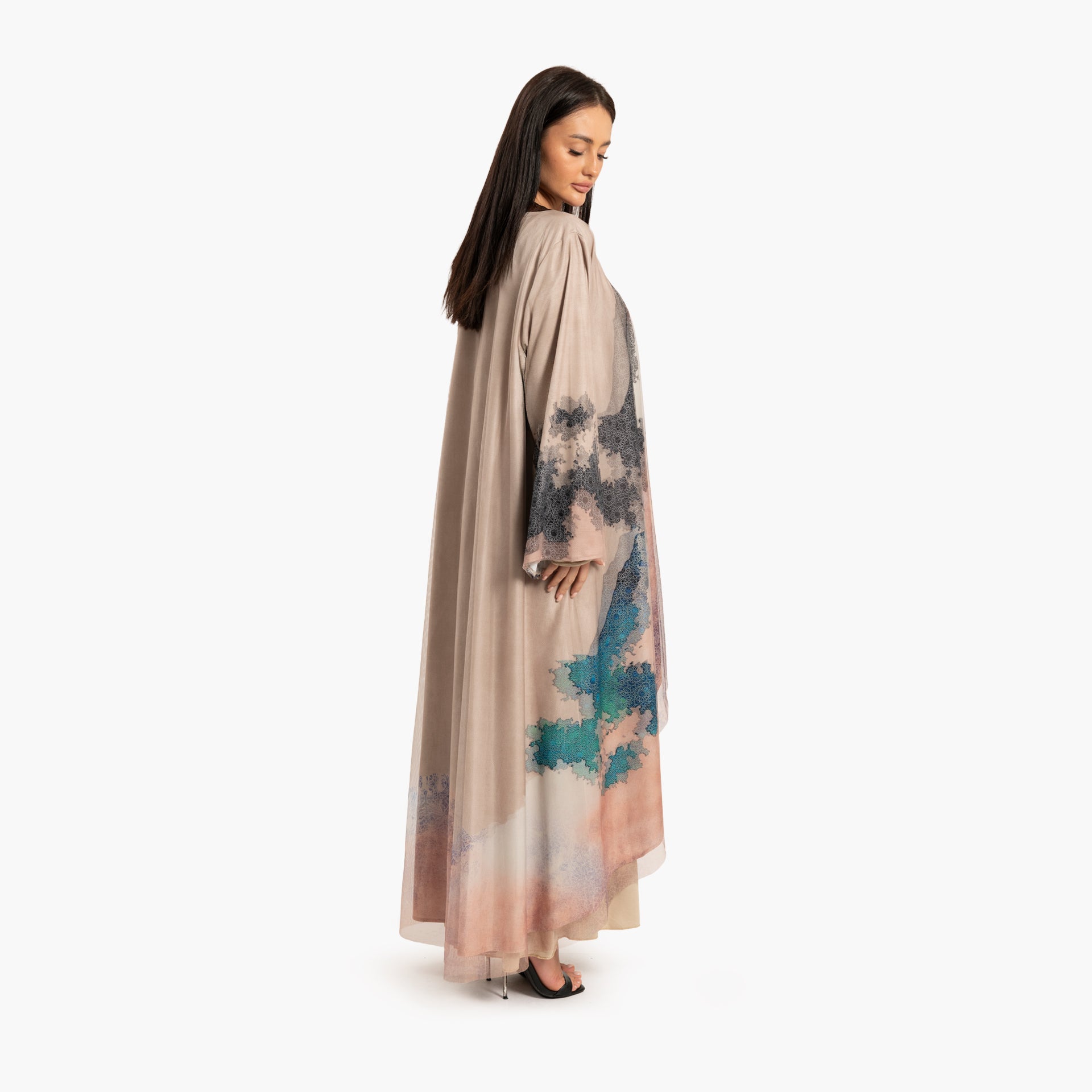 Women's Beige with Blue Abstract Motif Kaftan By WECRE8