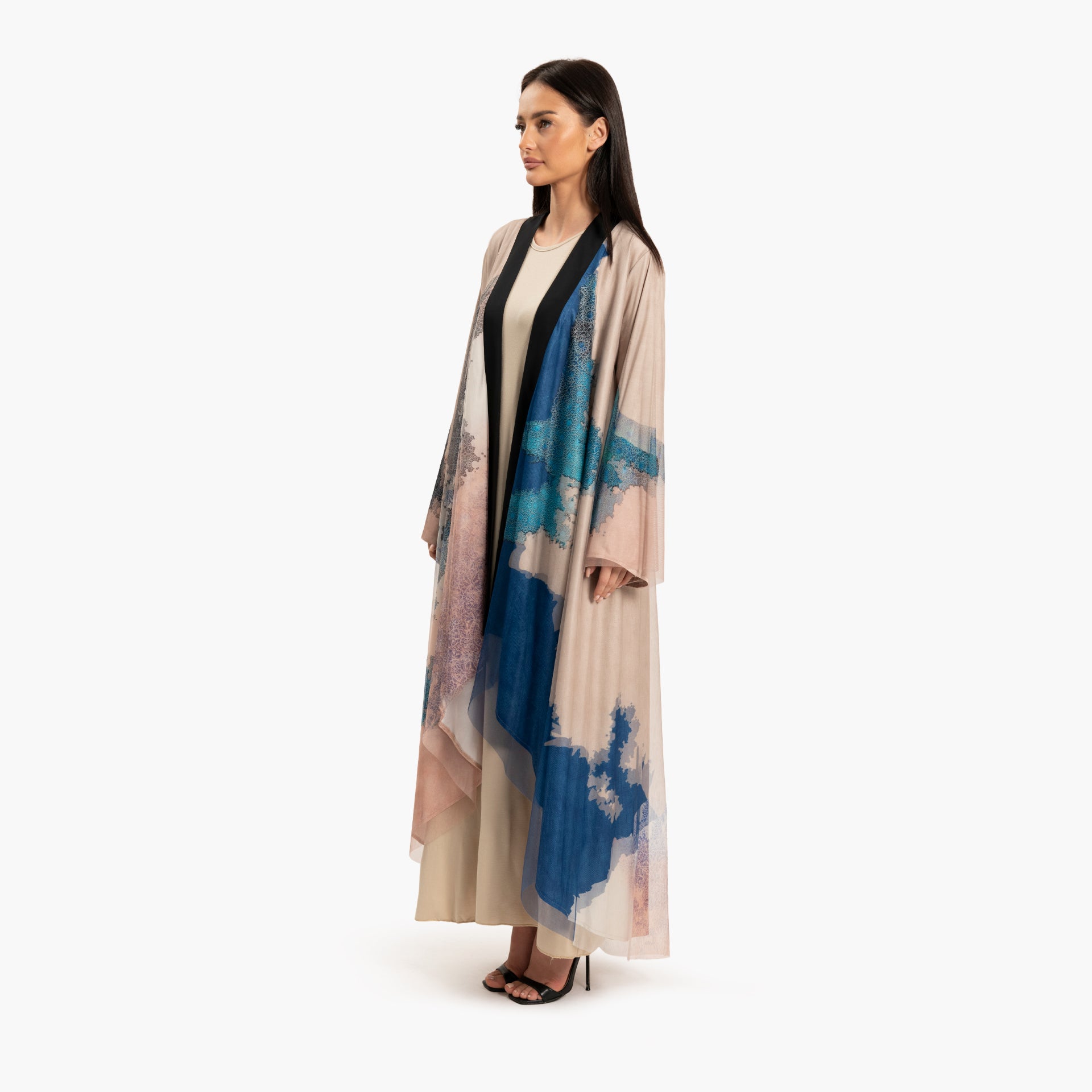 Women Beige with Blue Abstract Motif Kaftan By WECRE8