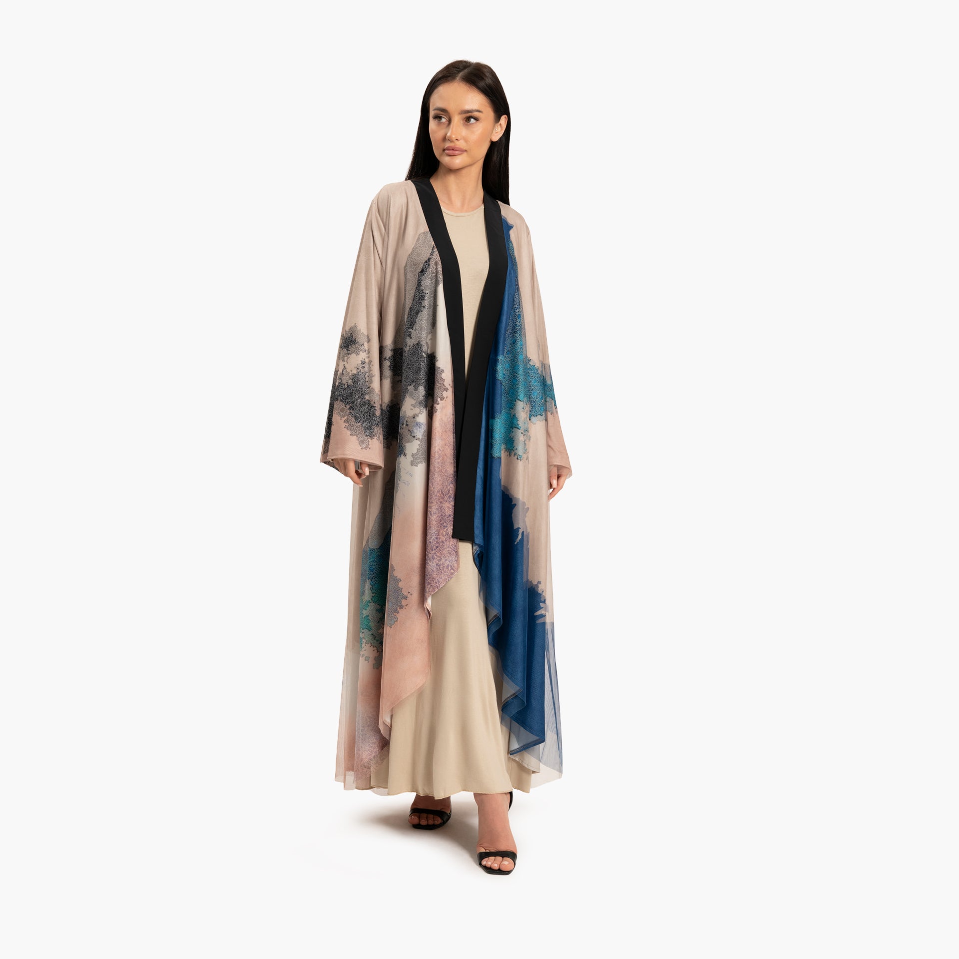 Women's Beige with Blue Abstract Motif Kaftan By WECRE8