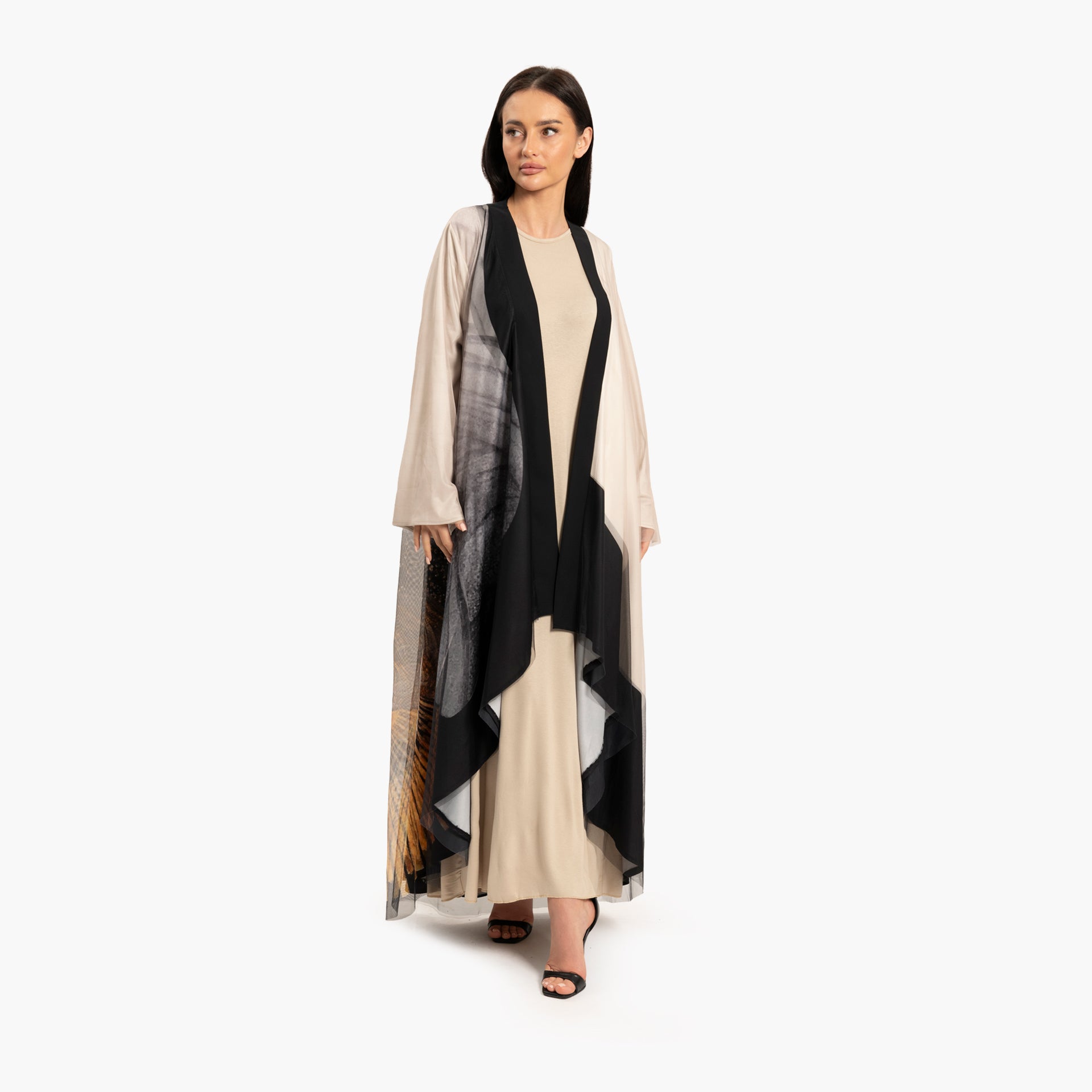 Women Beige with Black Abstract Motif Kaftan By WECRE8