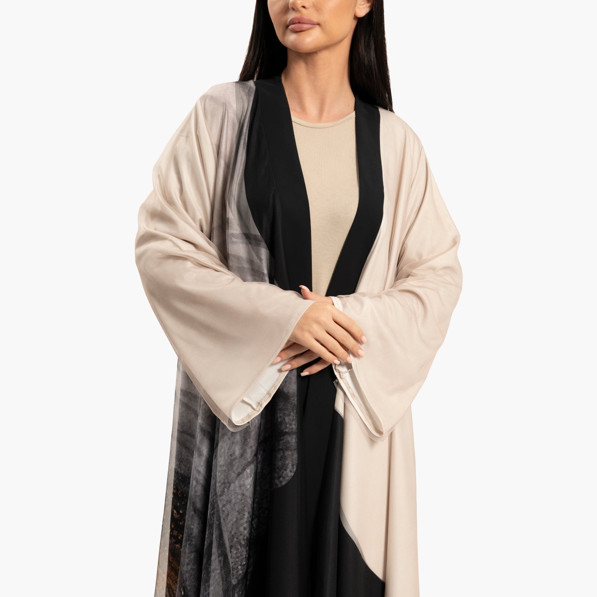 Women's Beige with Black Abstract Motif Kaftan By WECRE8