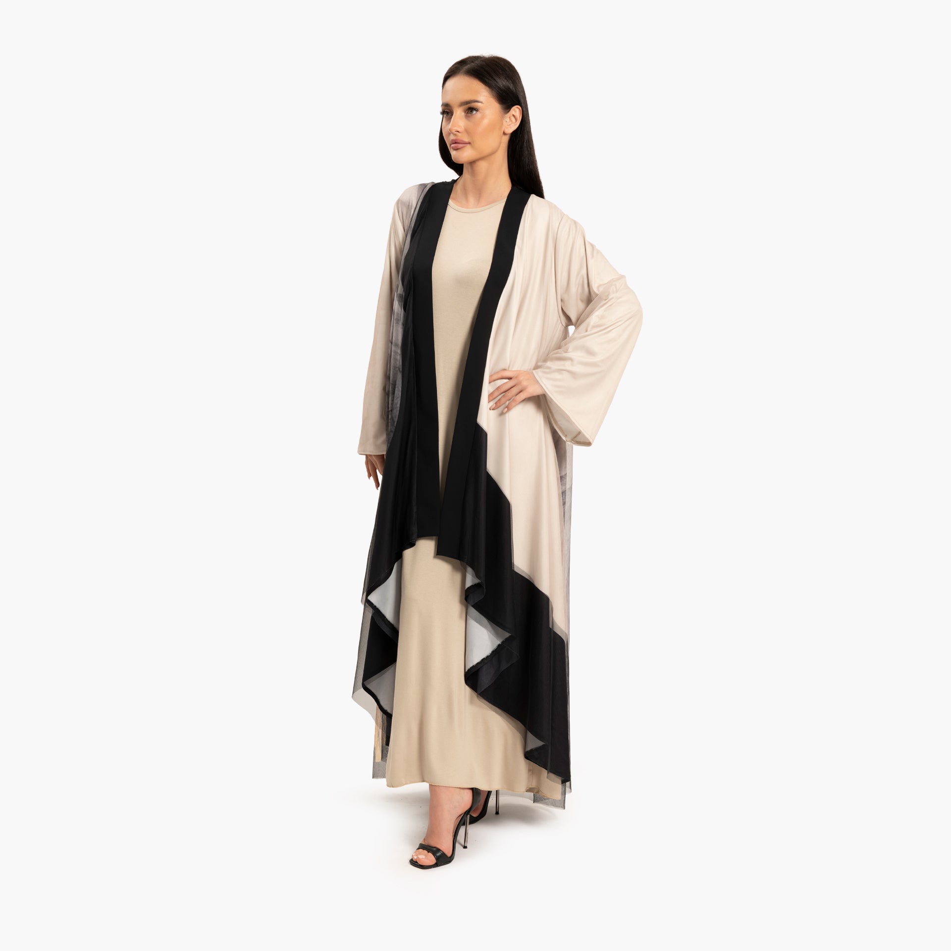 Women's Beige with Black Abstract Motif Kaftan By WECRE8