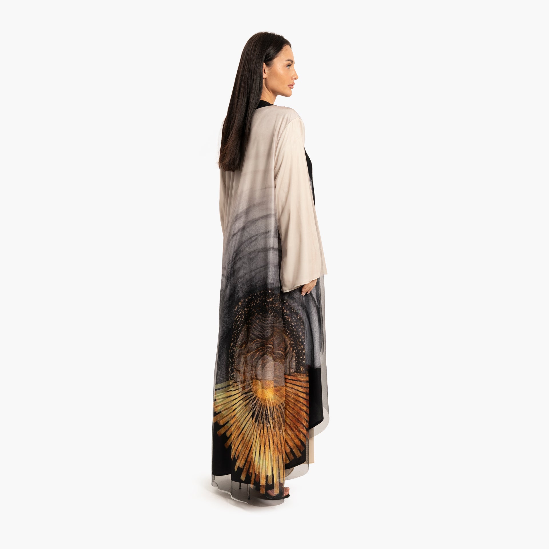 Women Beige with Black Abstract Motif Kaftan By WECRE8