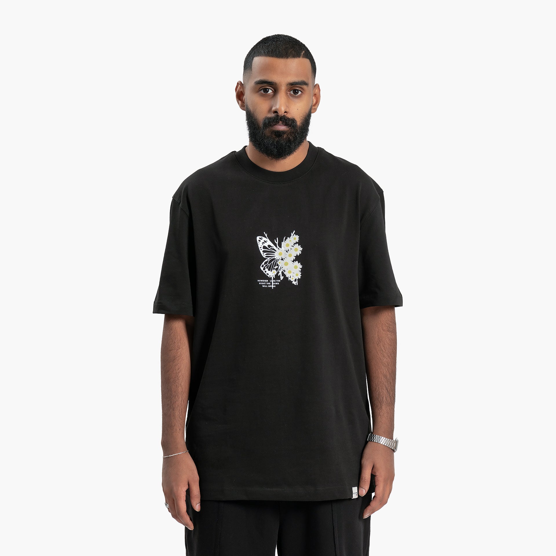 Men Black Butterfly/Daisies T-shirt By WECRE8