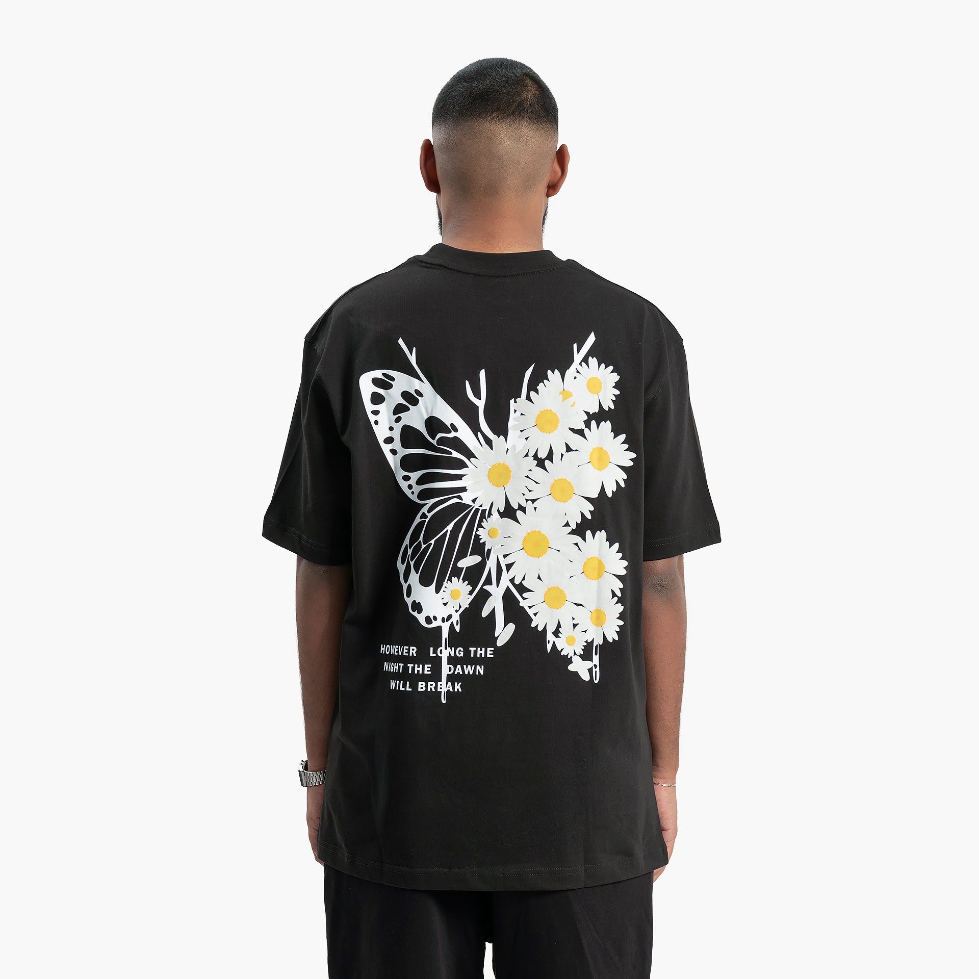 Men Black Butterfly/Daisies T-shirt By WECRE8