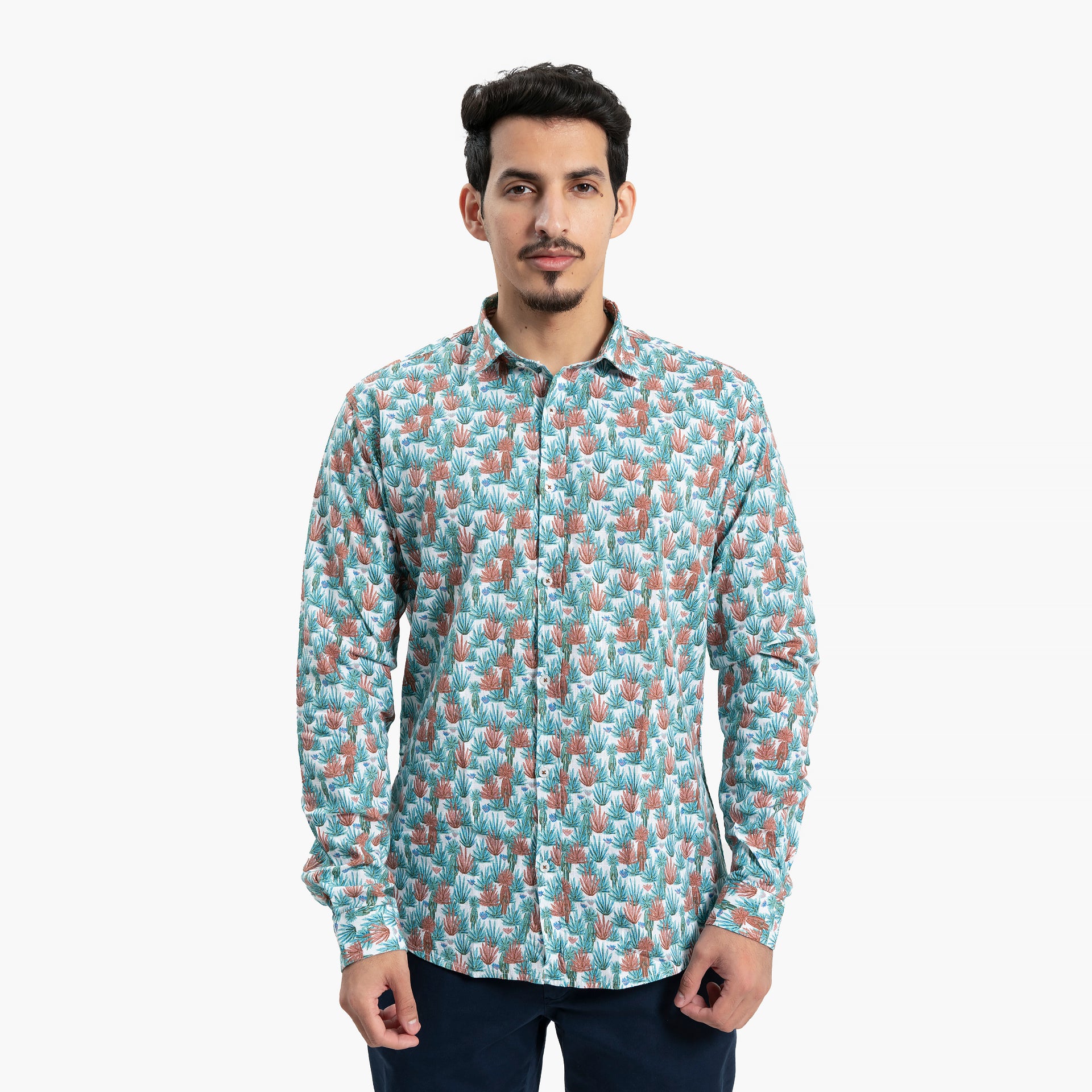 Men Blue and Brown Cactus Print Shirt By WECRE8