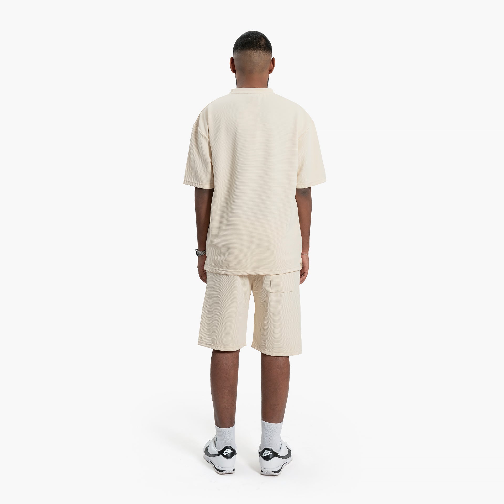 Men Beige T-Shirt and Shorts Set By WECRE8