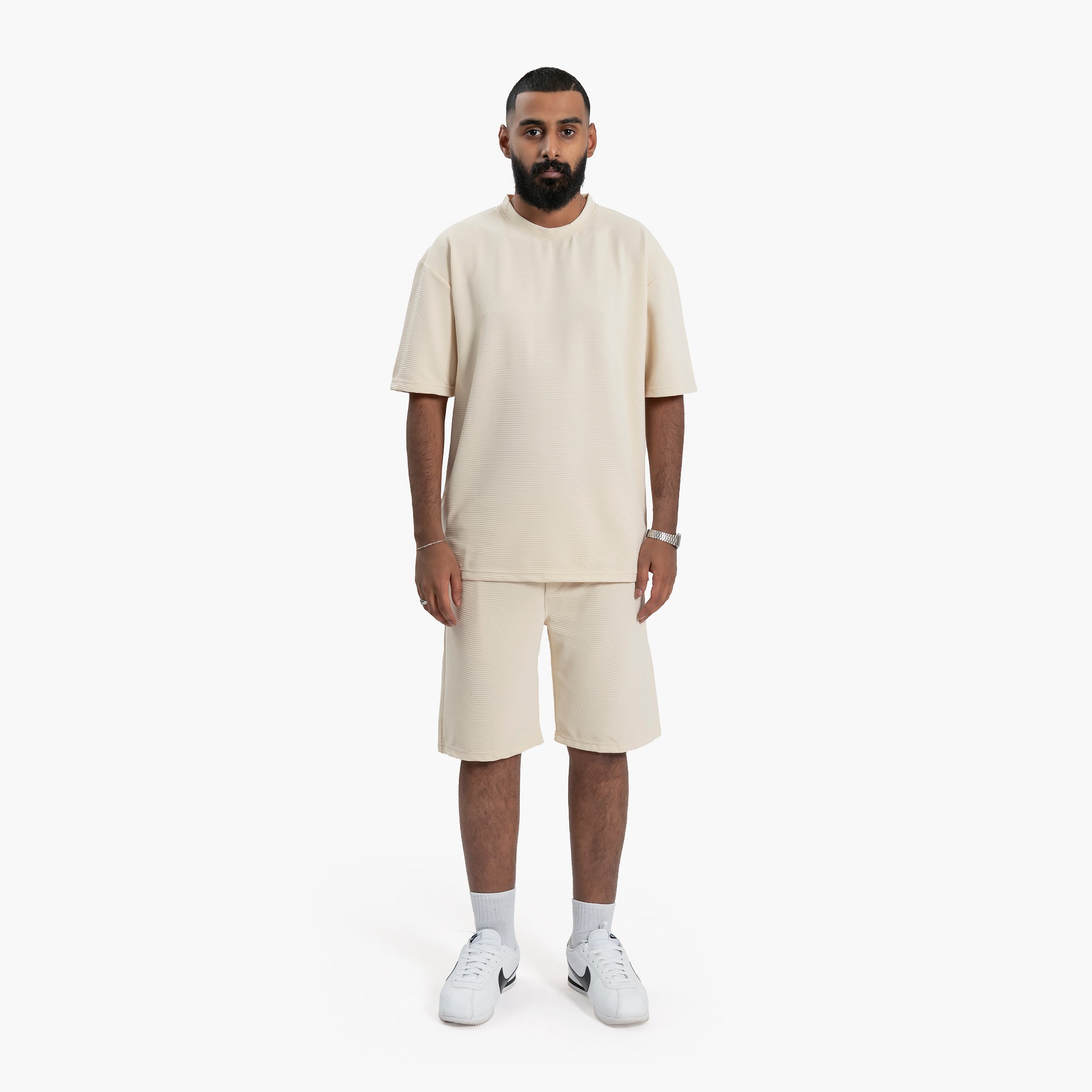 Men Beige T-Shirt and Shorts Set By WECRE8