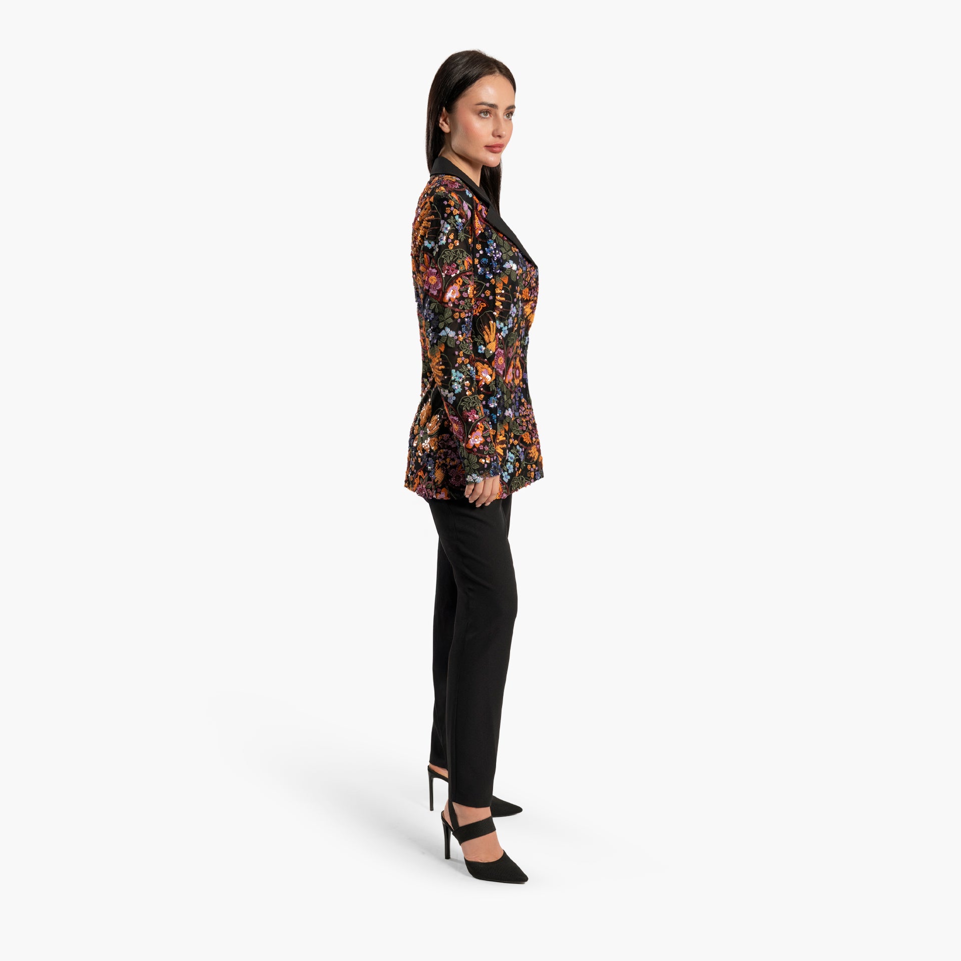 Women two-piece set of Black floral Blazer Jacket and Pants by WECRE8