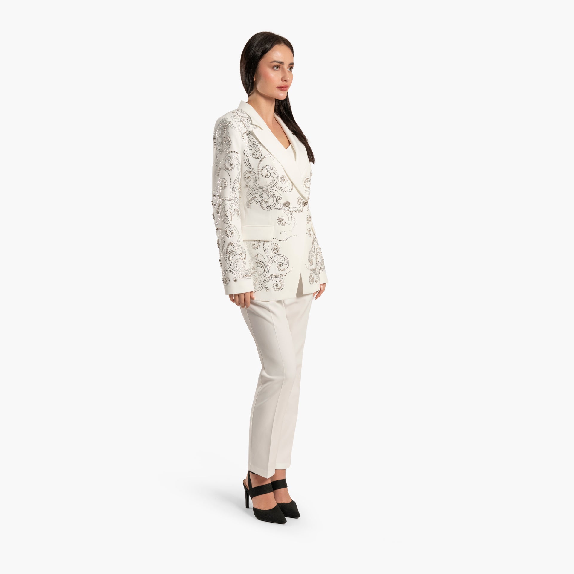 Women two-piece set of White Blazer Jacket and Pants by WECRE8