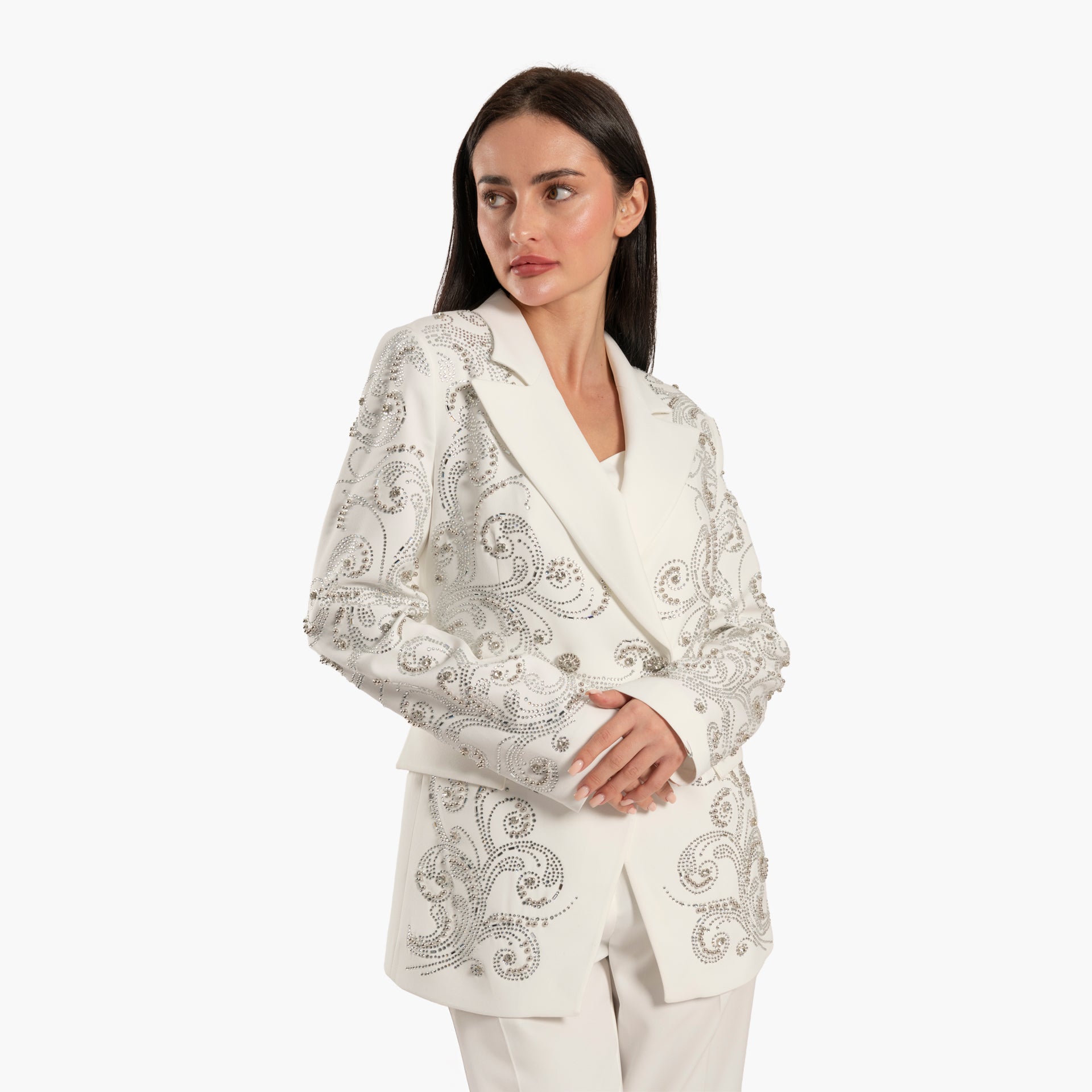 Women two-piece set of White Blazer Jacket and Pants by WECRE8