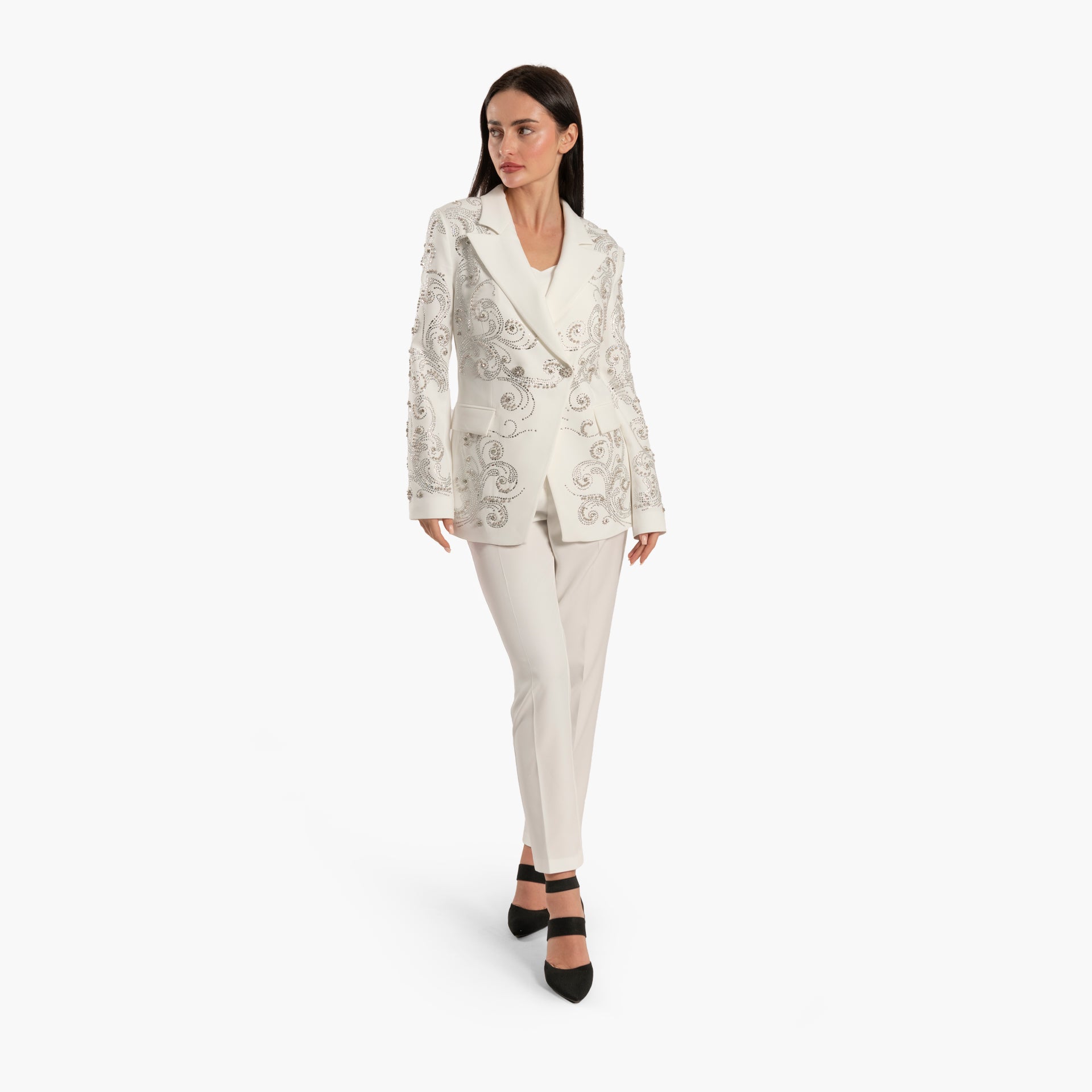 Women two-piece set of White Blazer Jacket and Pants by WECRE8