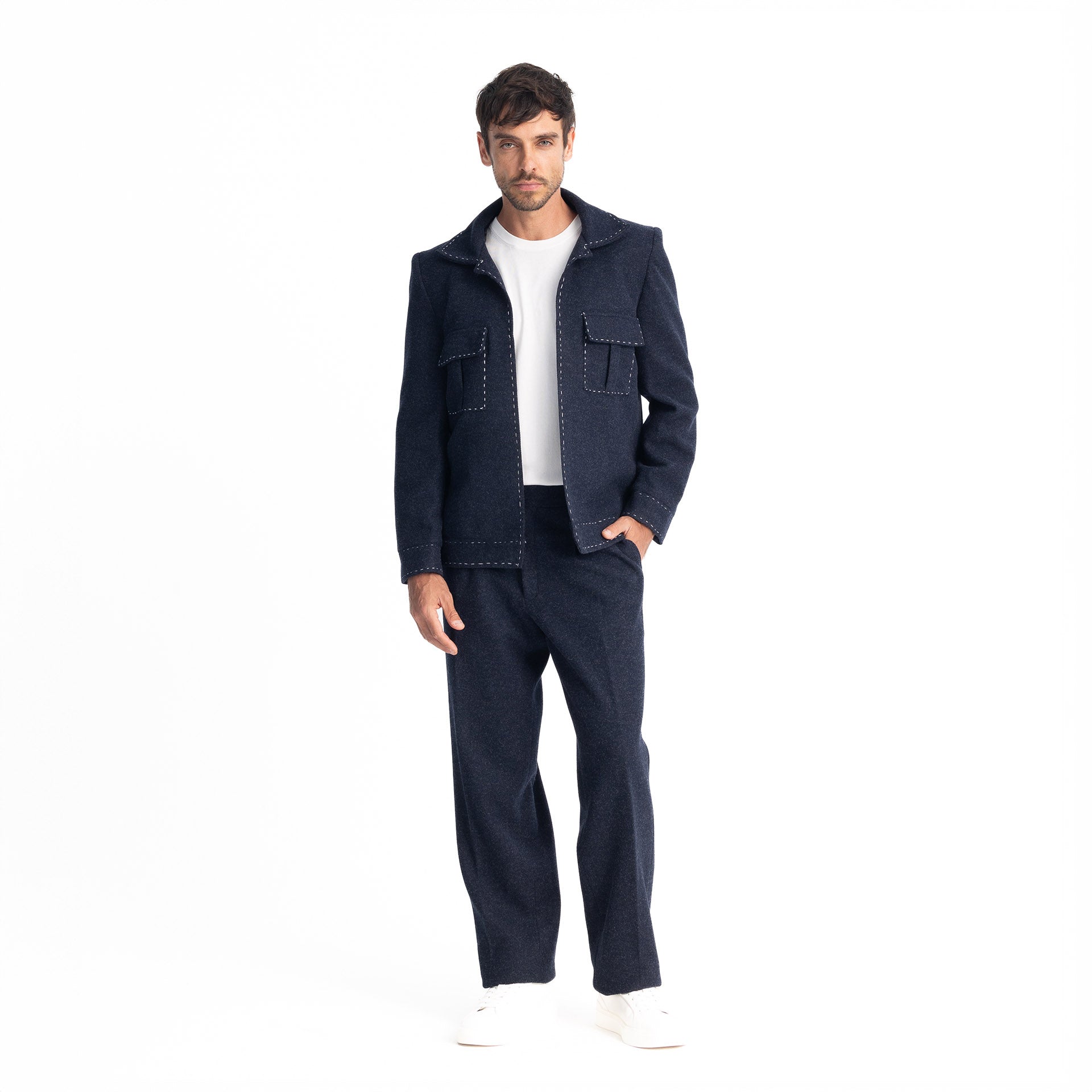 Men Navy Blue Fred's Stiches Blazer by Hajruss