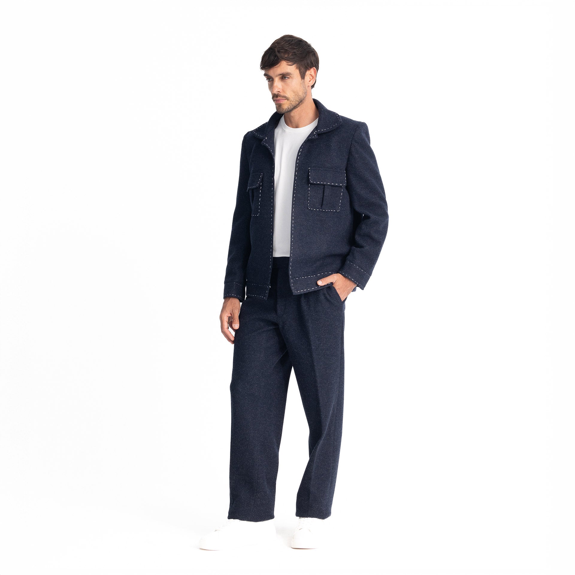 Men Navy Blue Fred's Stiches Blazer by Hajruss