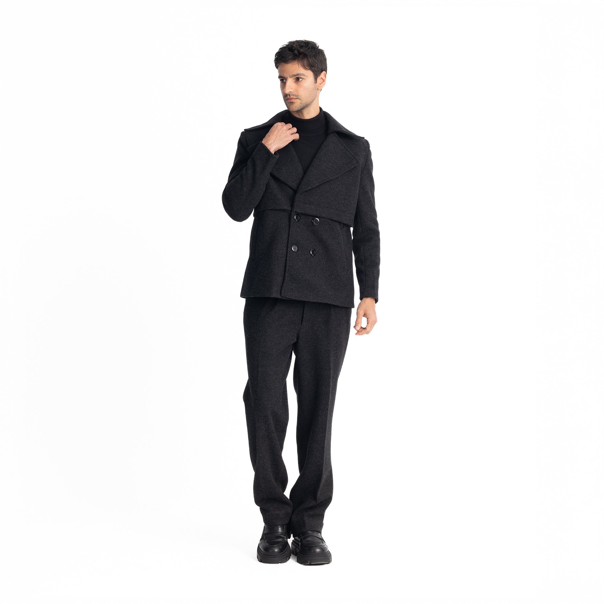 Men Black Sherlock's 4 Button Jacket by Hajruss