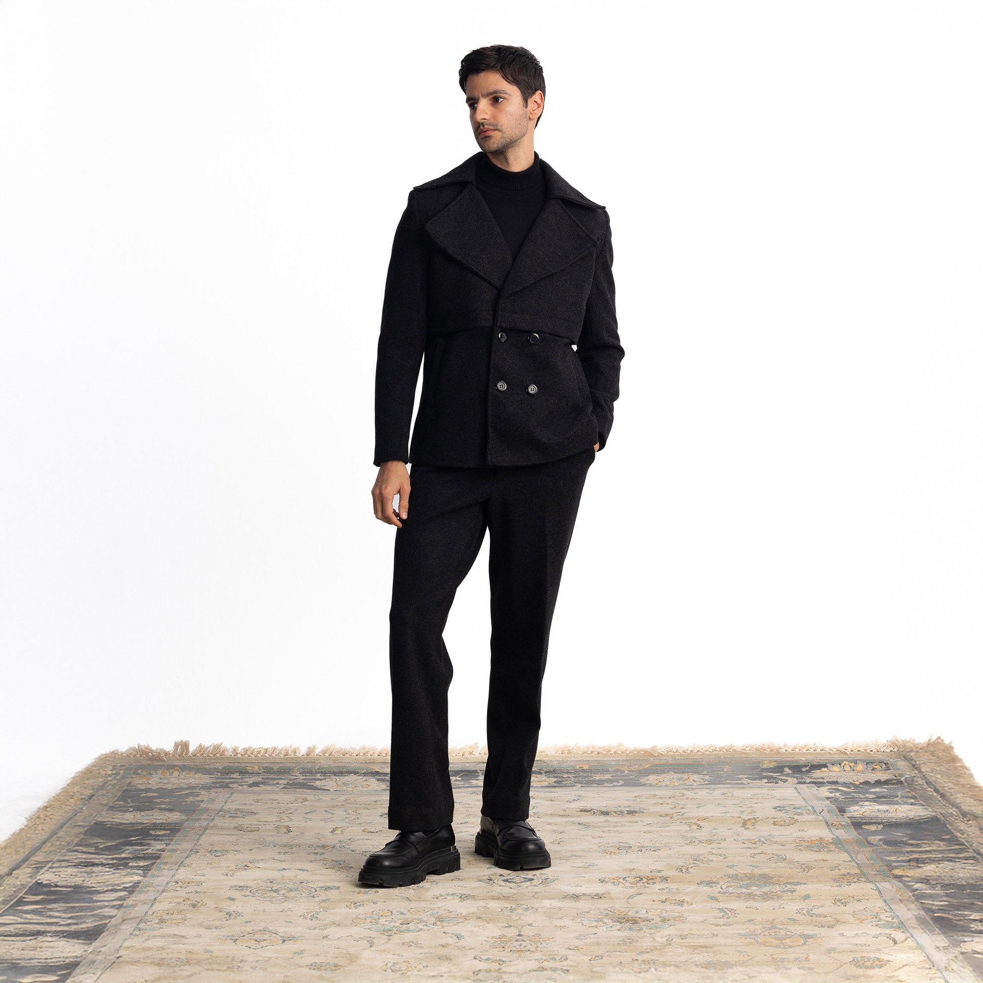 Men Black Sherlock's 4 Button Jacket by Hajruss