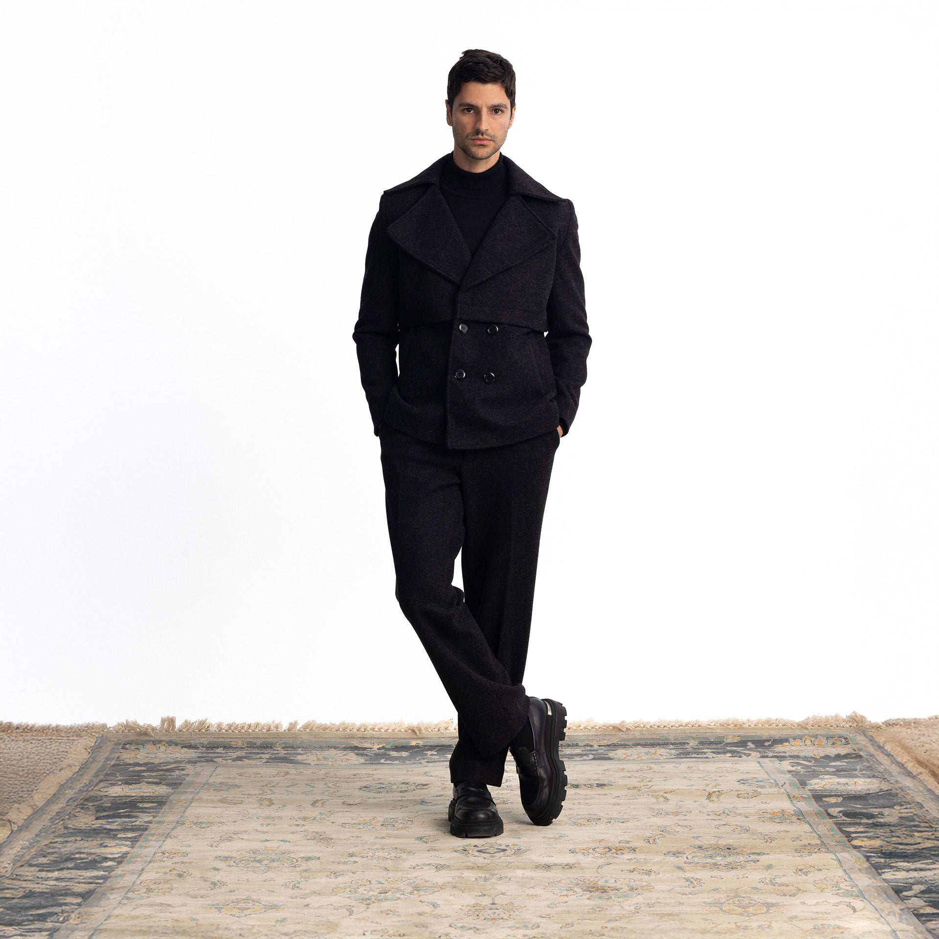 Men Black Sherlock's 4 Button Jacket by Hajruss