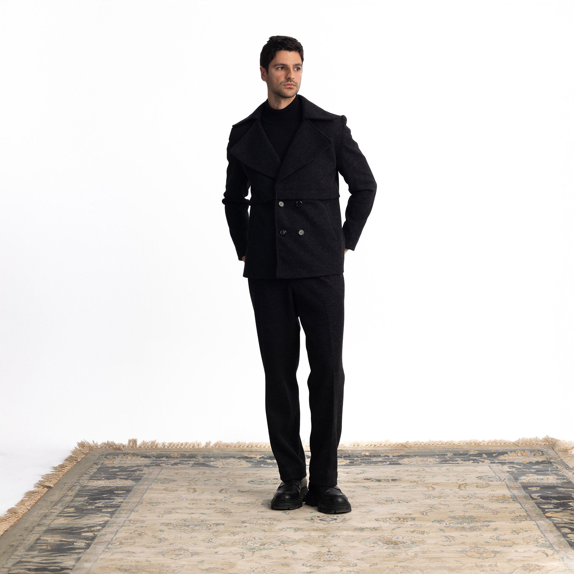 Men Black Sherlock's 4 Button Jacket by Hajruss