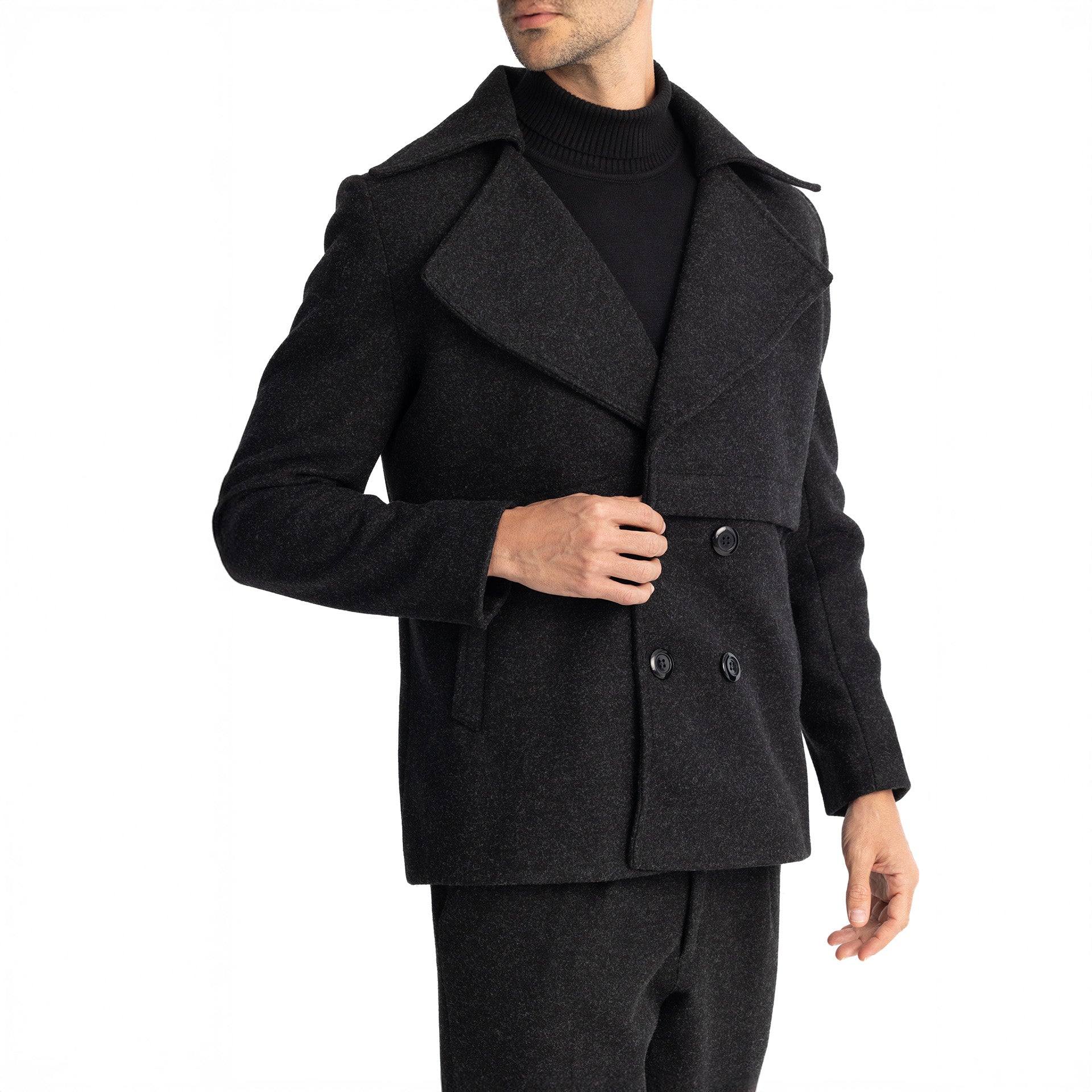 Men Black Sherlock's 4 Button Jacket by Hajruss