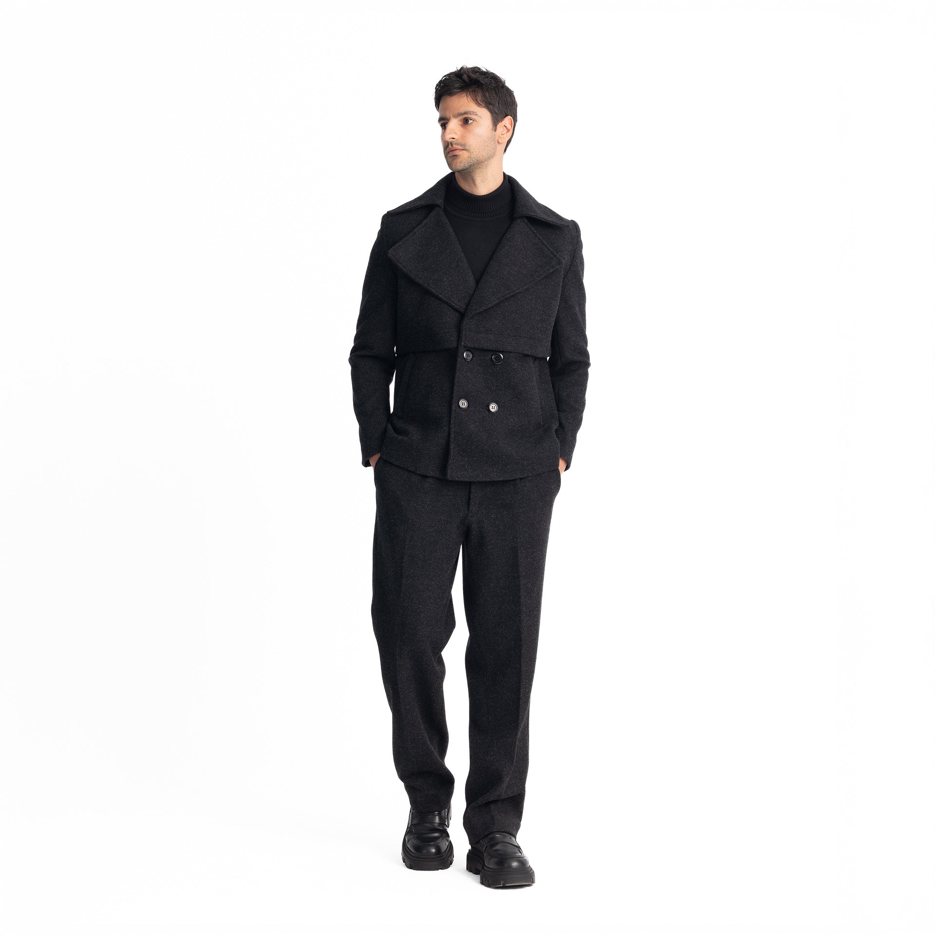 Men Black Sherlock's 4 Button Jacket by Hajruss