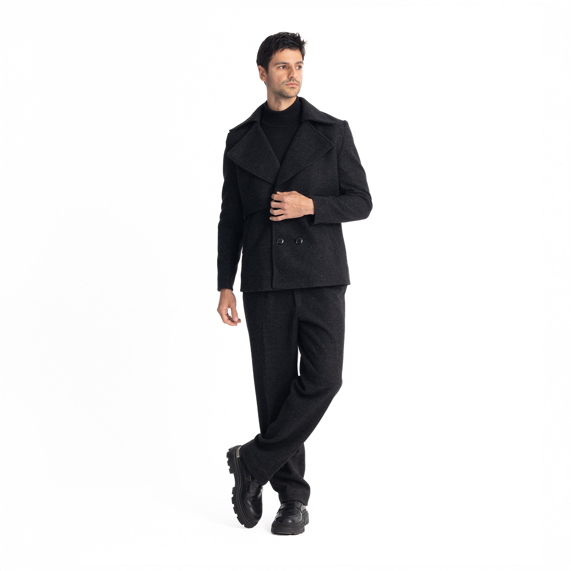 Men Black Sherlock's 4 Button Jacket by Hajruss