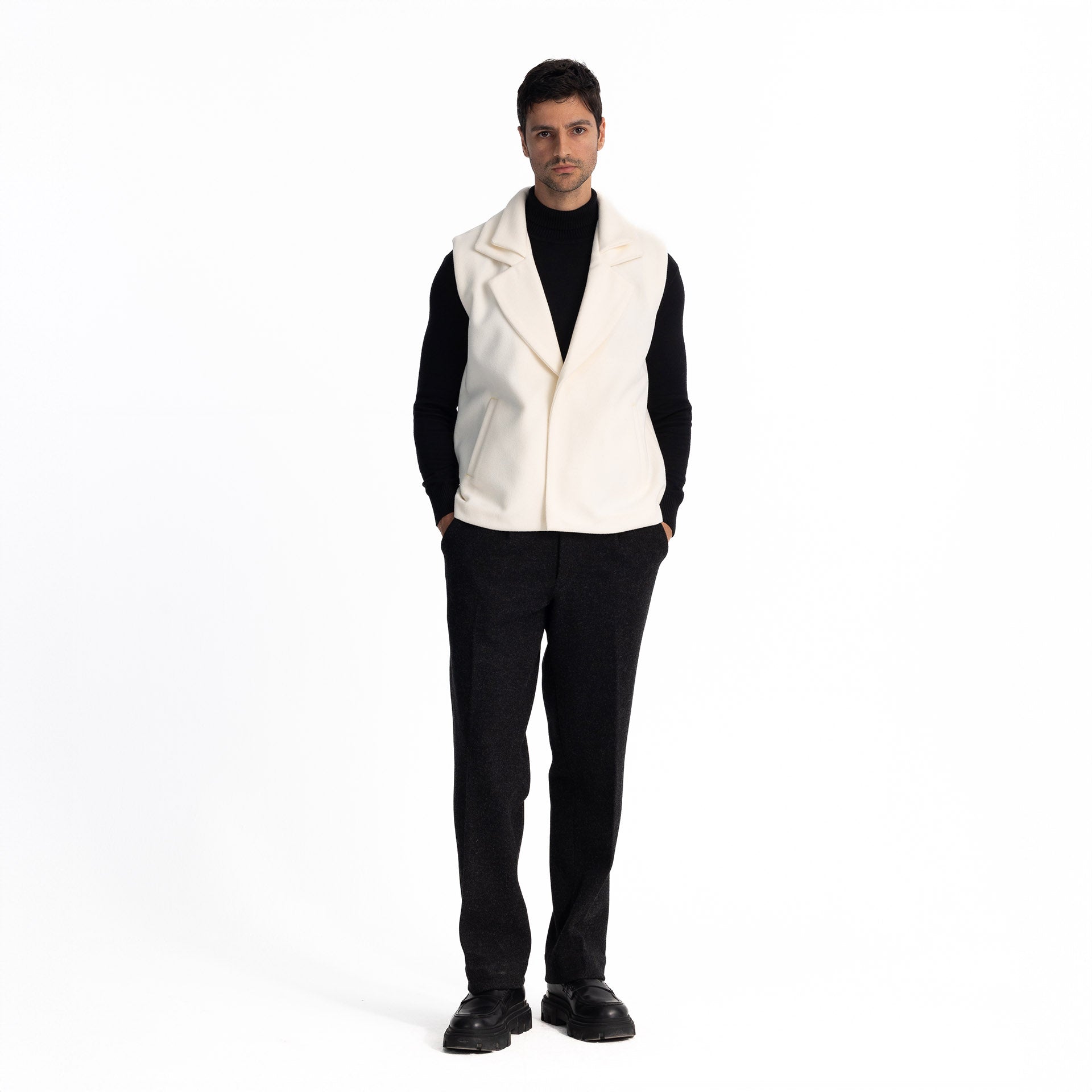 Men White Twin Collar Vest by Hajruss