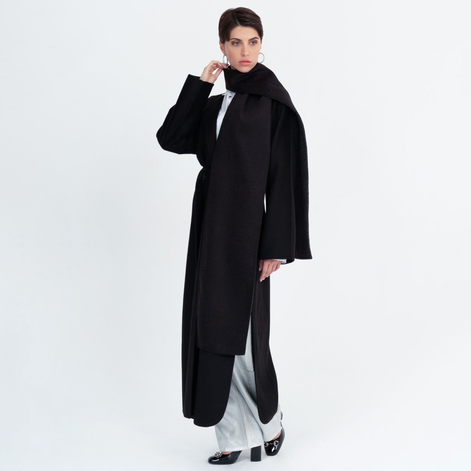 Black Duality Coat with Scarf by Registered