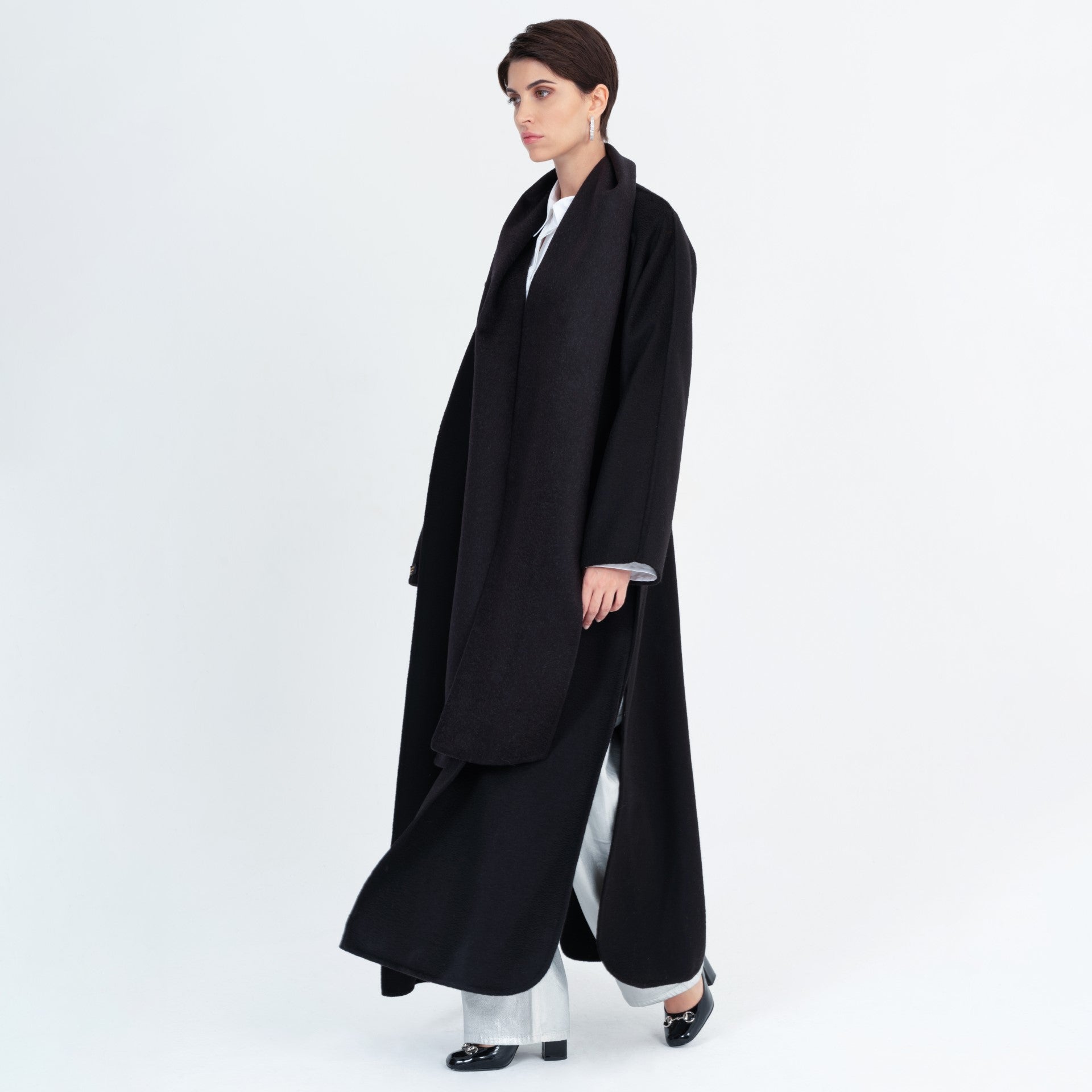 Black Duality Coat with Scarf by Registered