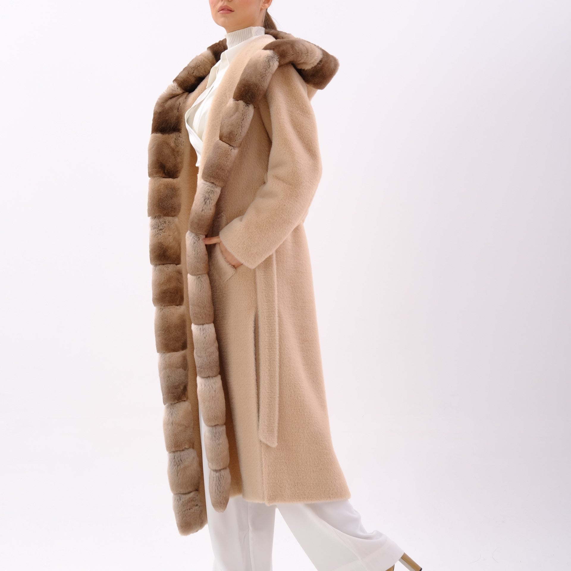 Peach Senational Sand Orylag Fur Coat by Registered