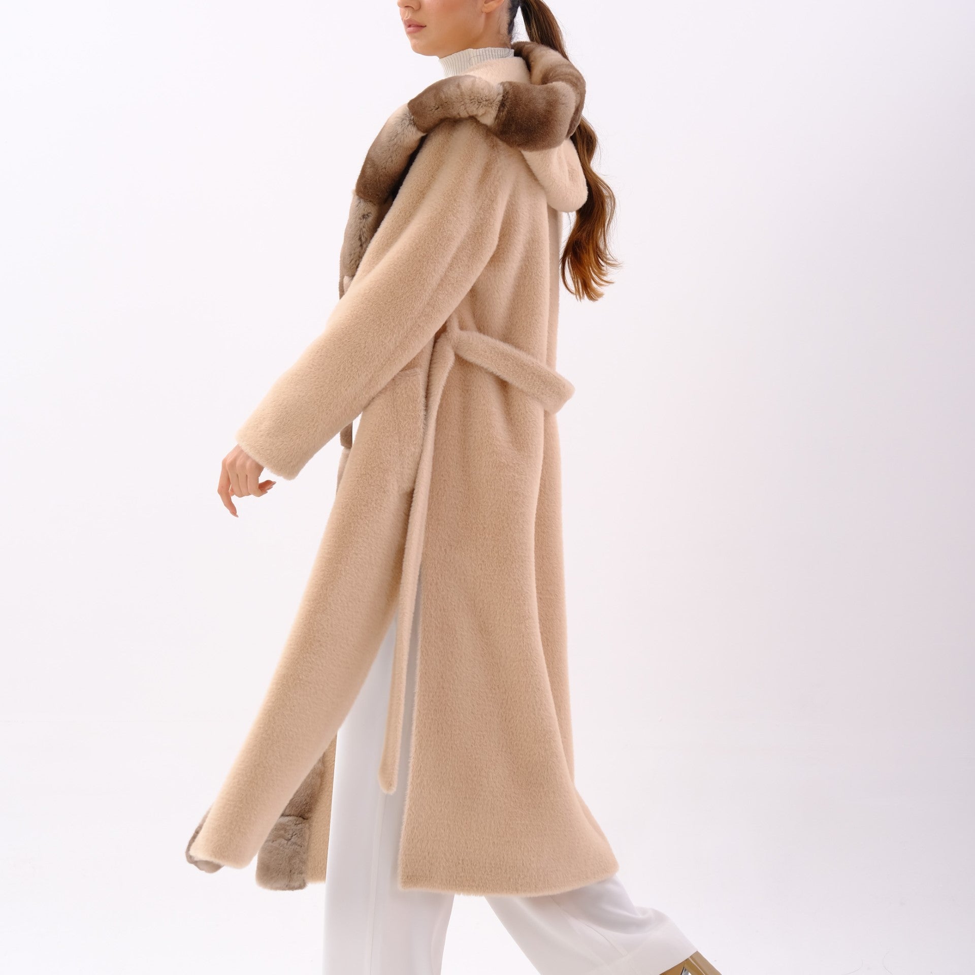 Peach Senational Sand Orylag Fur Coat by Registered