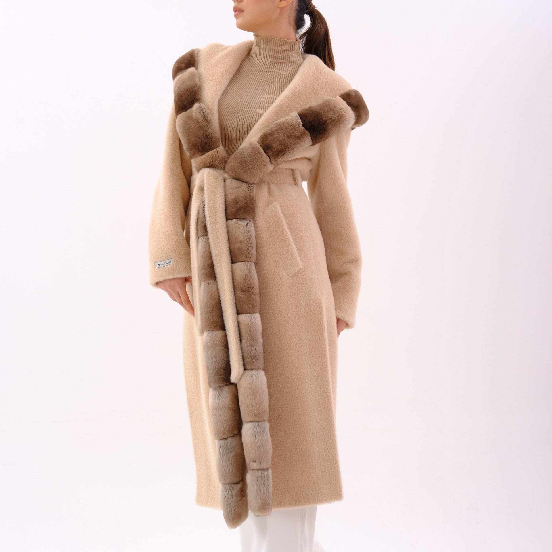 Peach Senational Sand Orylag Fur Coat by Registered