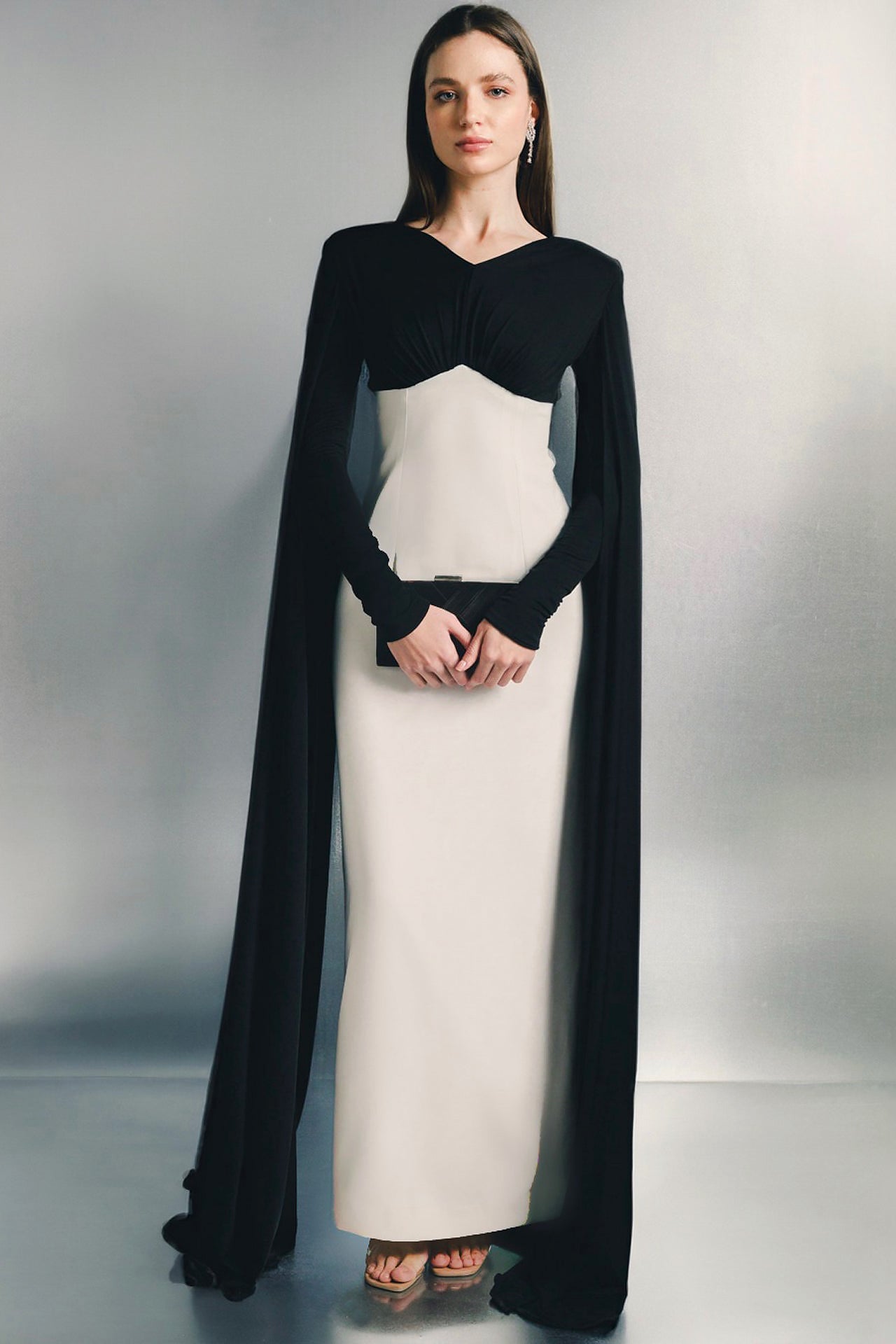 White & Black Lana Cape Dress by Moonmains