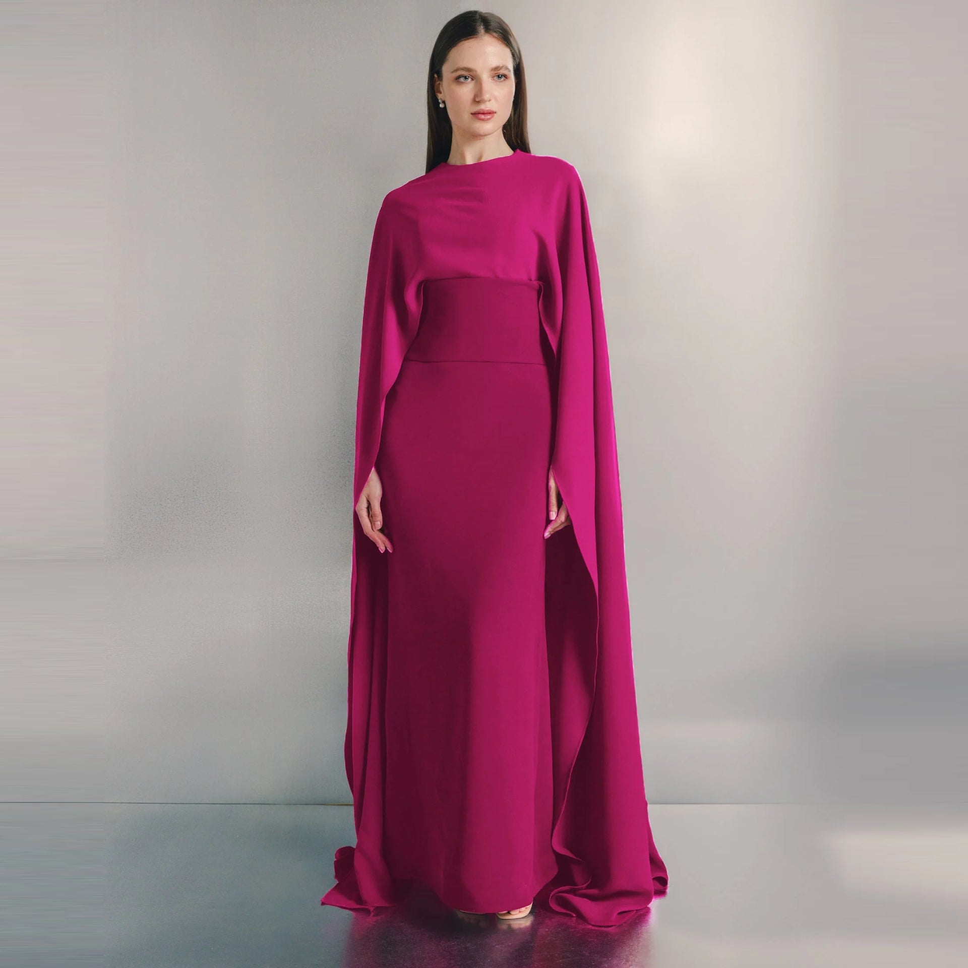 Pink Veriana Cape Maxi Dress by Moonmains