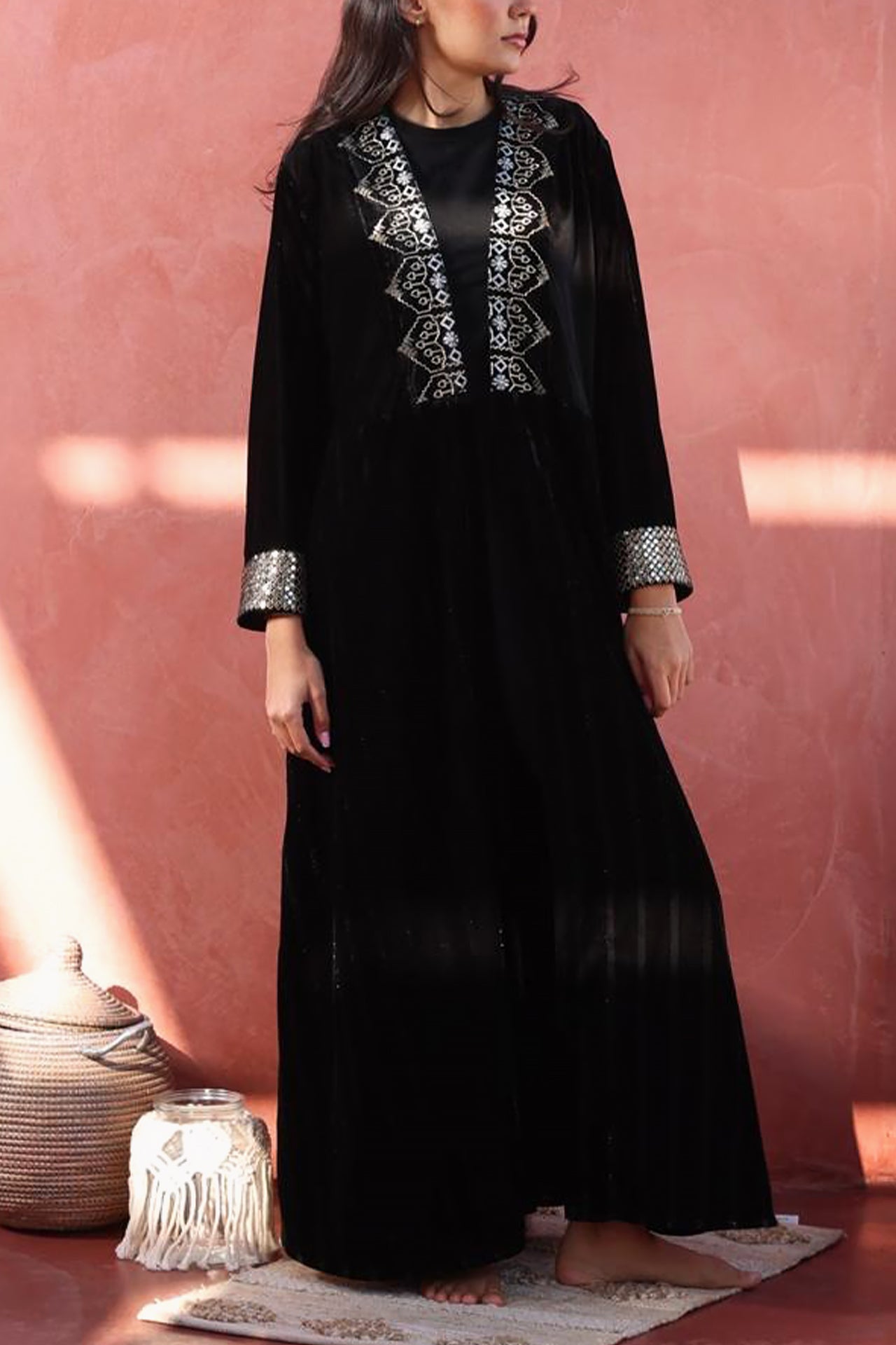 Velvet Black Embrodiary Abaya by Nour Artisan