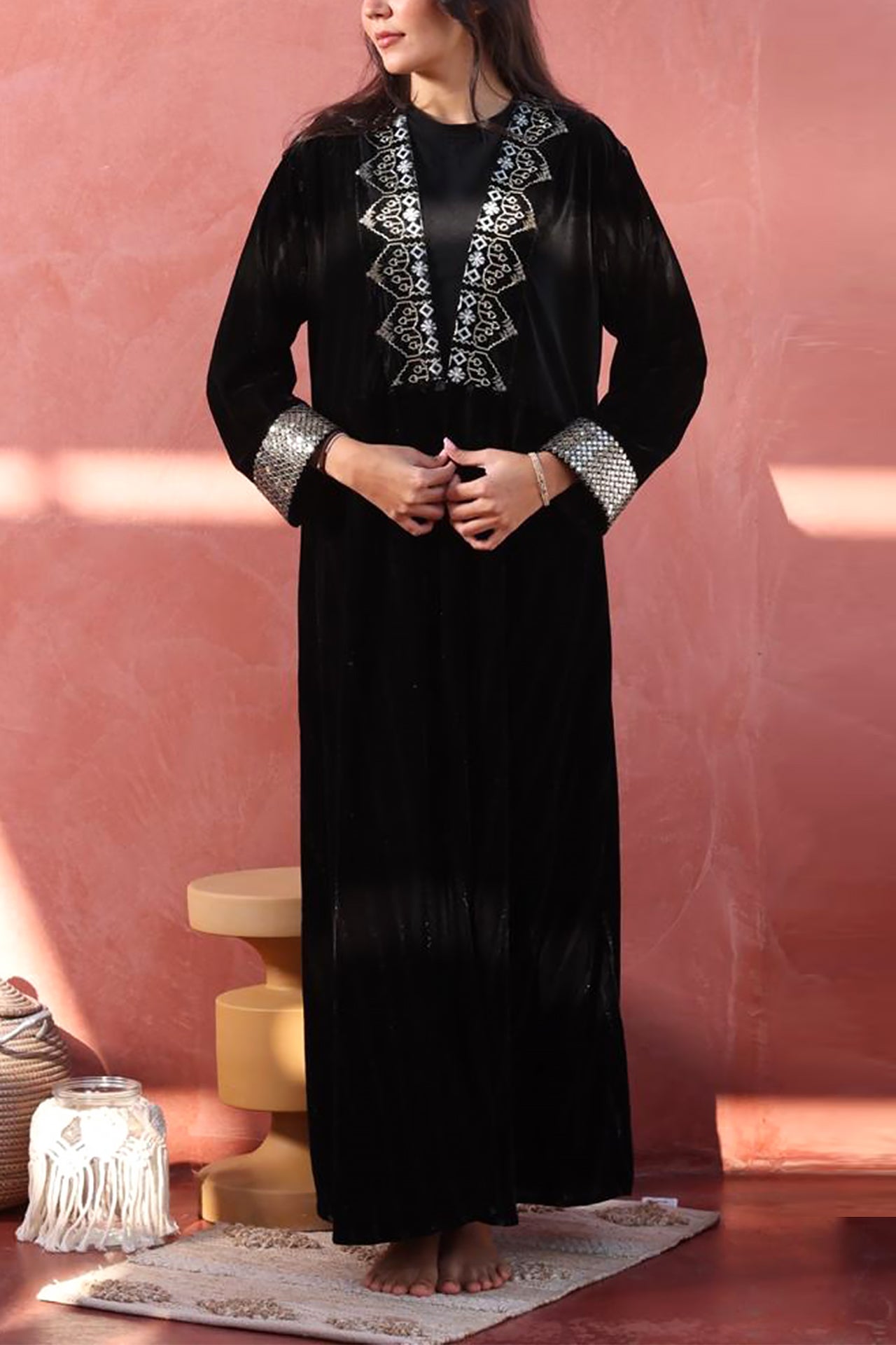 Velvet Black Embrodiary Abaya by Nour Artisan