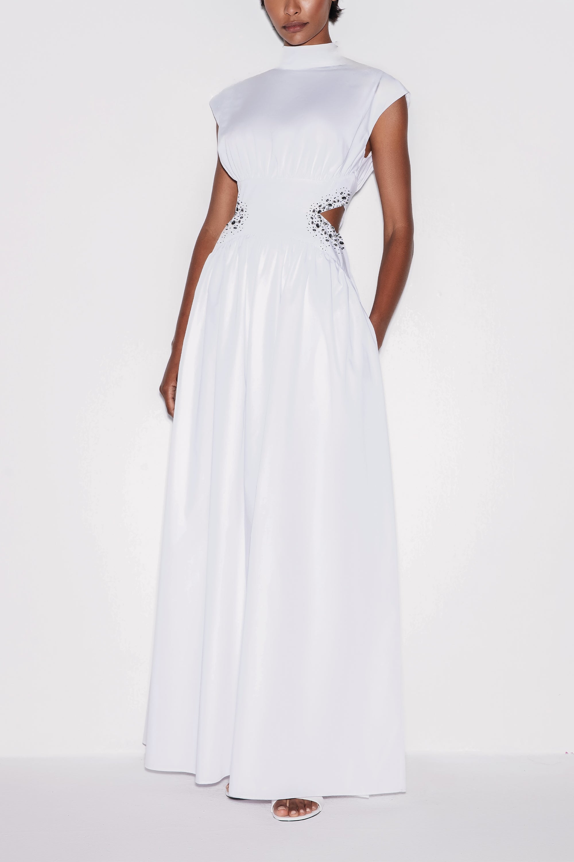 White Radiant Cut-Out Maxi Dress by Lili Blanc