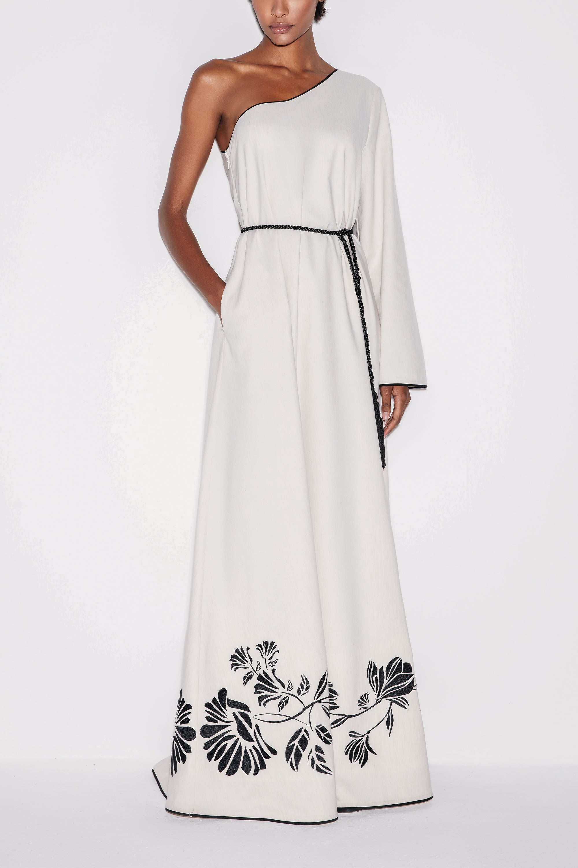 White Embroidered Linen Maxi Dress by Lili Blanc