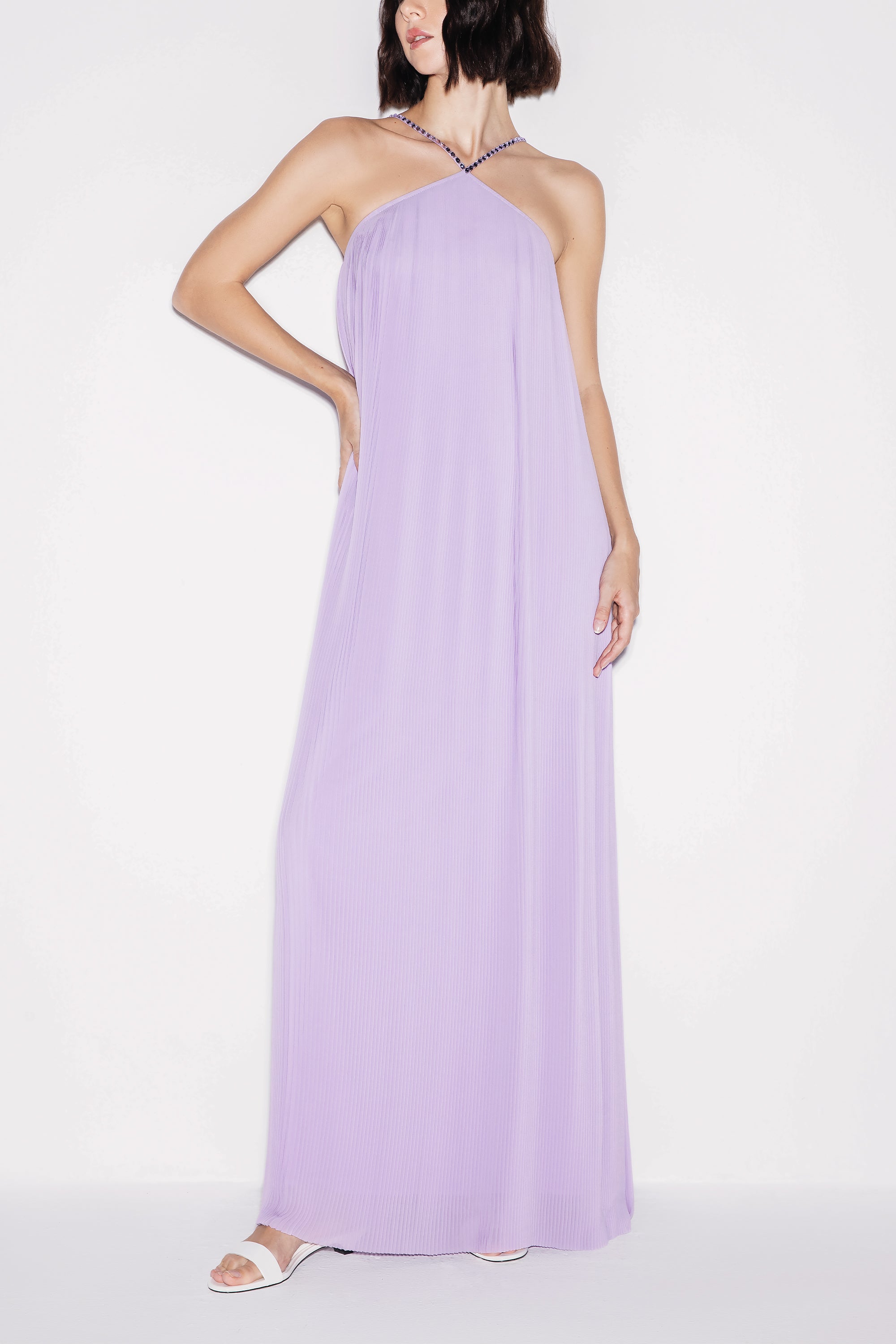 Purple Lilac Crystal A-Line Maxi Dress by Lili Blanc