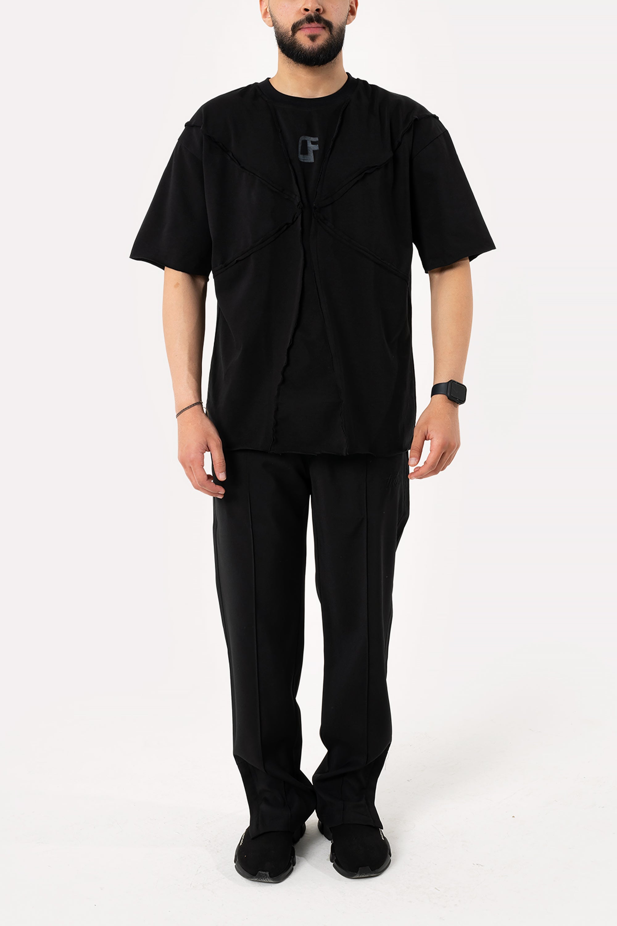 Black Unisex OF Stitching T-shirt by Other Face
