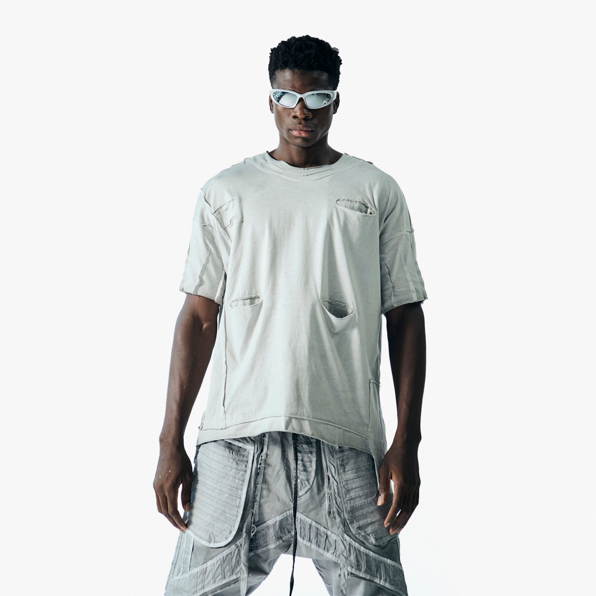 Heroopolis Men's Grey Deconstructed Oversized T-Shirt by Newminatis