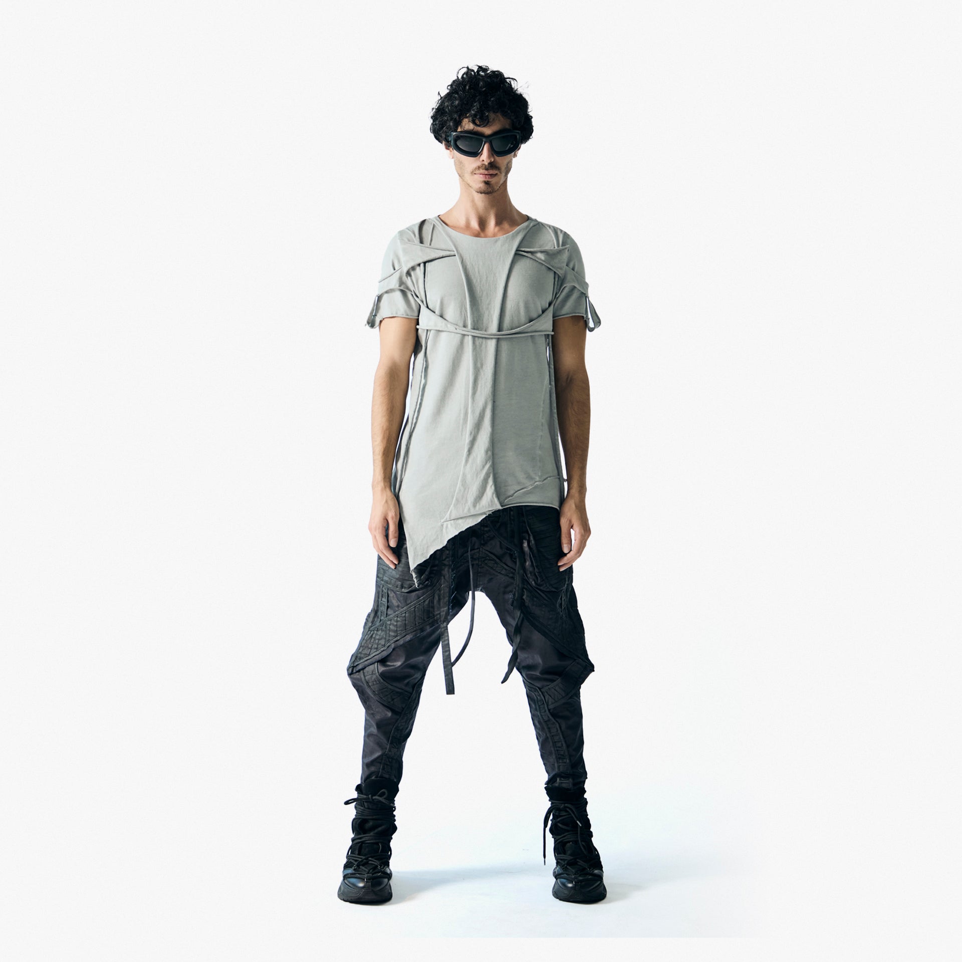 Enigma Unisex Grey Asymmetrical Irregular Cut T-Shirt by Newminatis