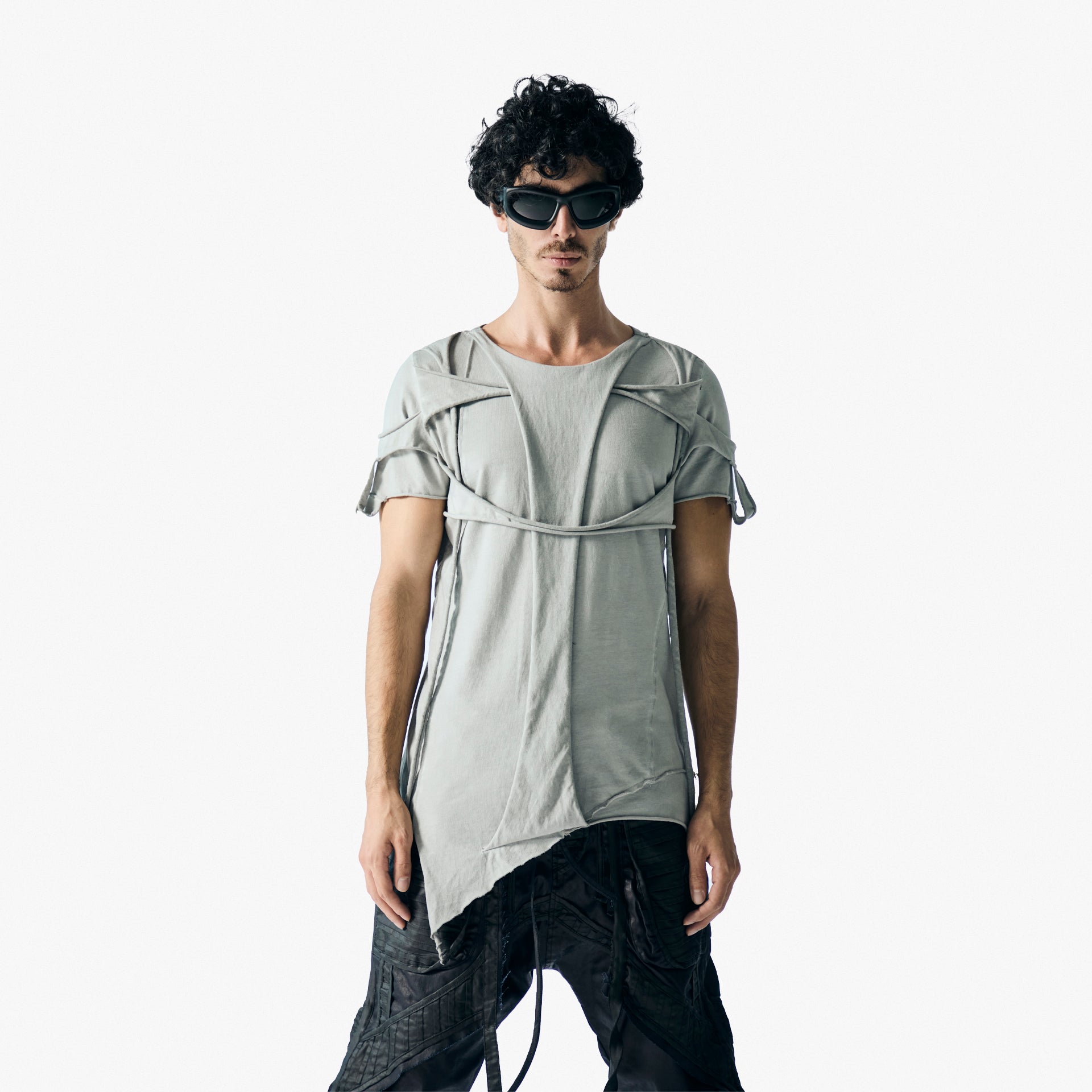 Enigma Unisex Grey Asymmetrical Irregular Cut T-Shirt by Newminatis