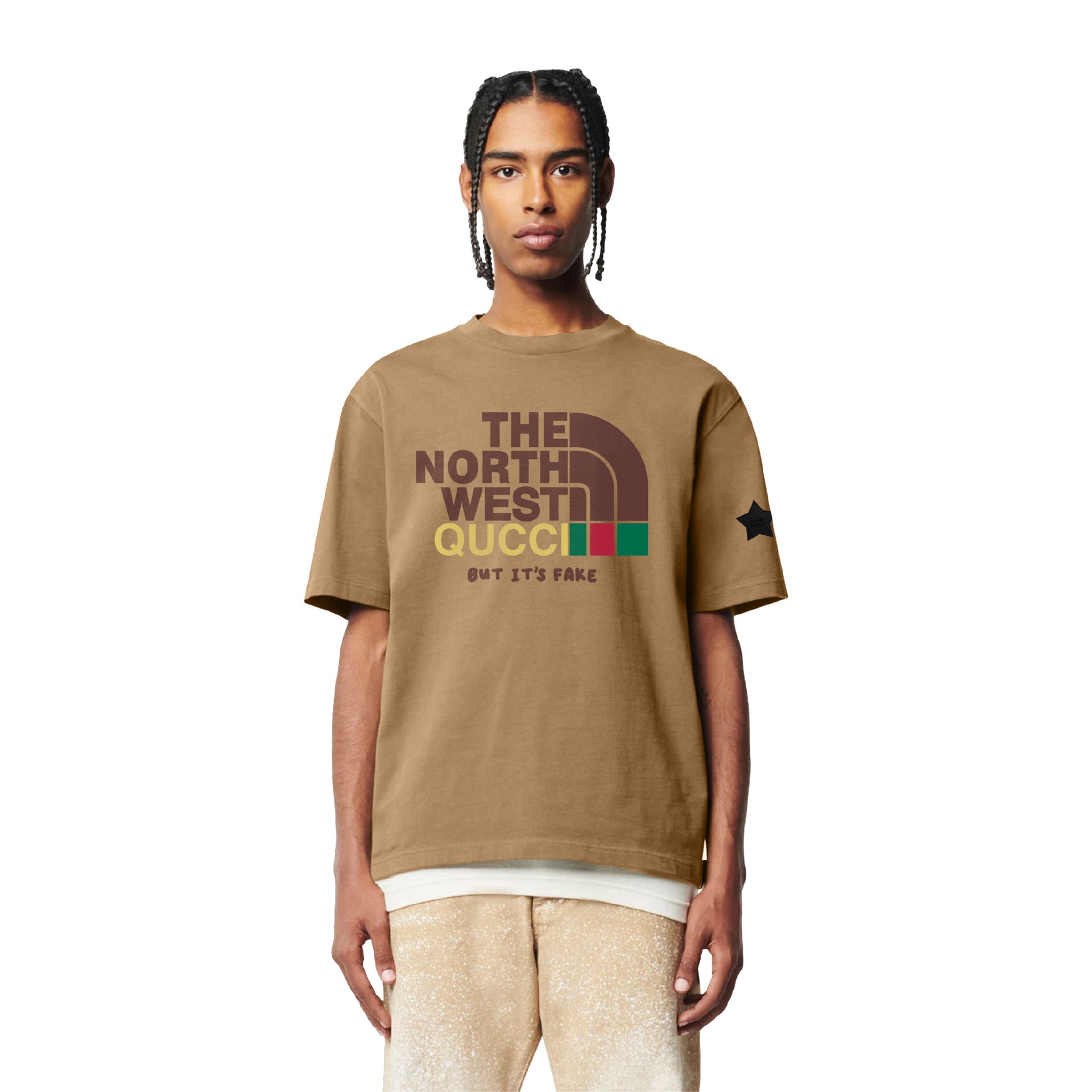 Beige T-shirt With a Front Print From I'm West