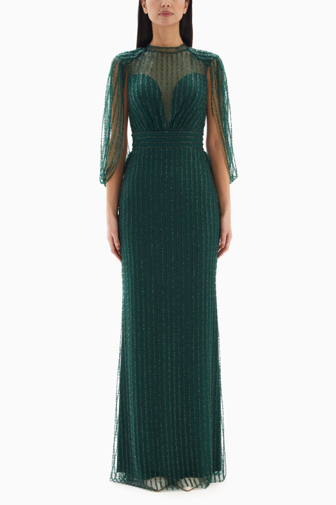 Emerald Green Glittering Sheer Dress By WECRE8