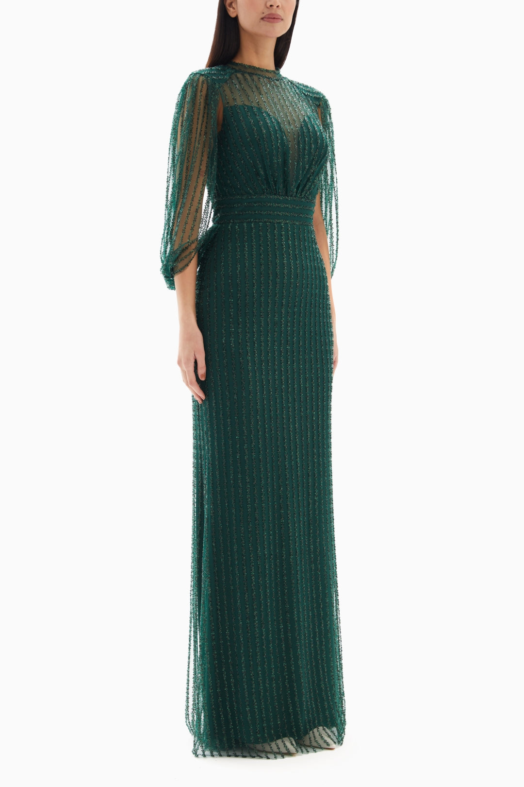 Emerald Green Glittering Sheer Dress By WECRE8