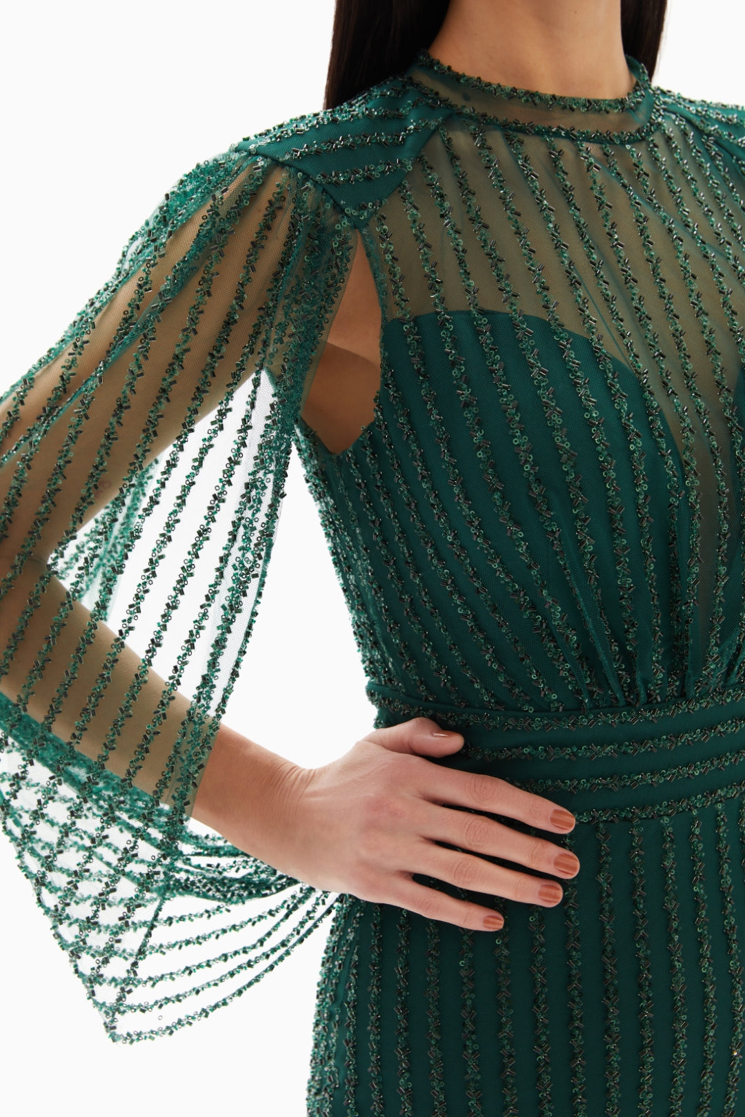 Emerald Green Glittering Sheer Dress By WECRE8