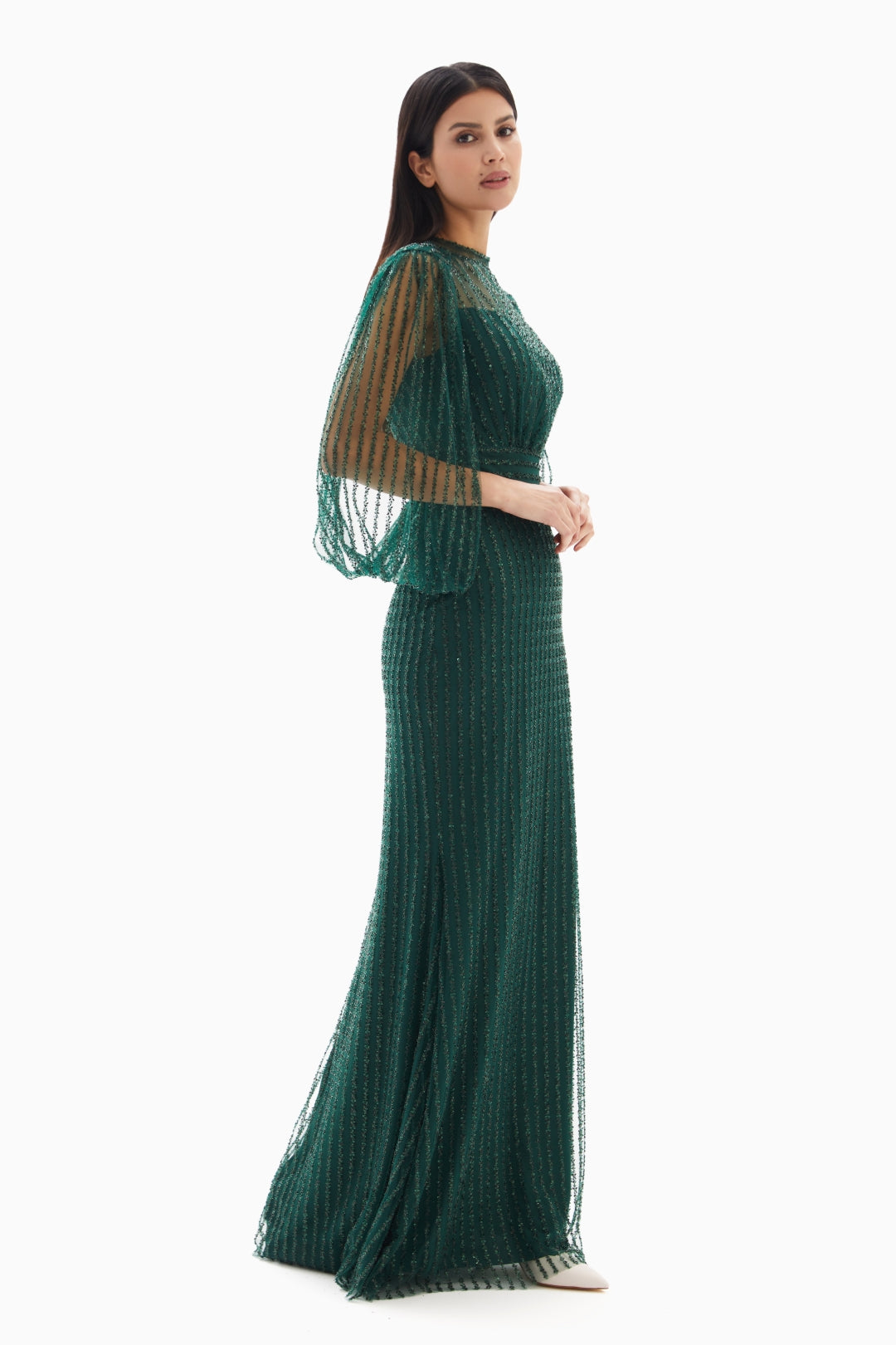 Emerald Green Glittering Sheer Dress By WECRE8