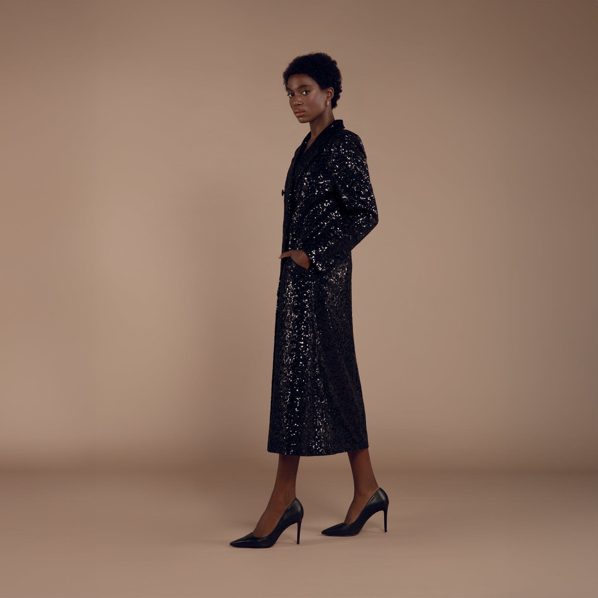 Lace-Sequin Midi Coat by Lili Blanc