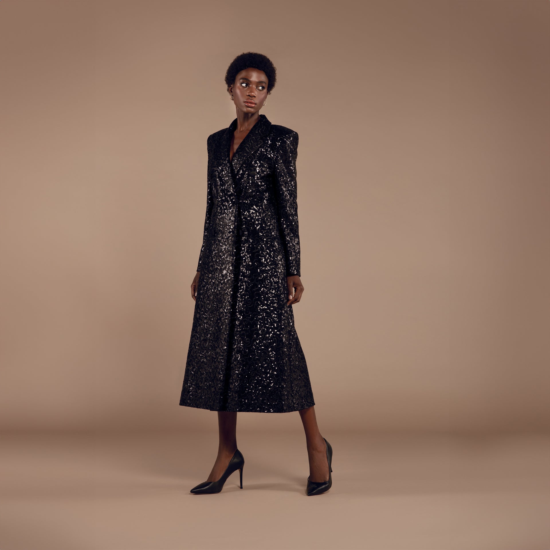 Lace-Sequin Midi Coat by Lili Blanc