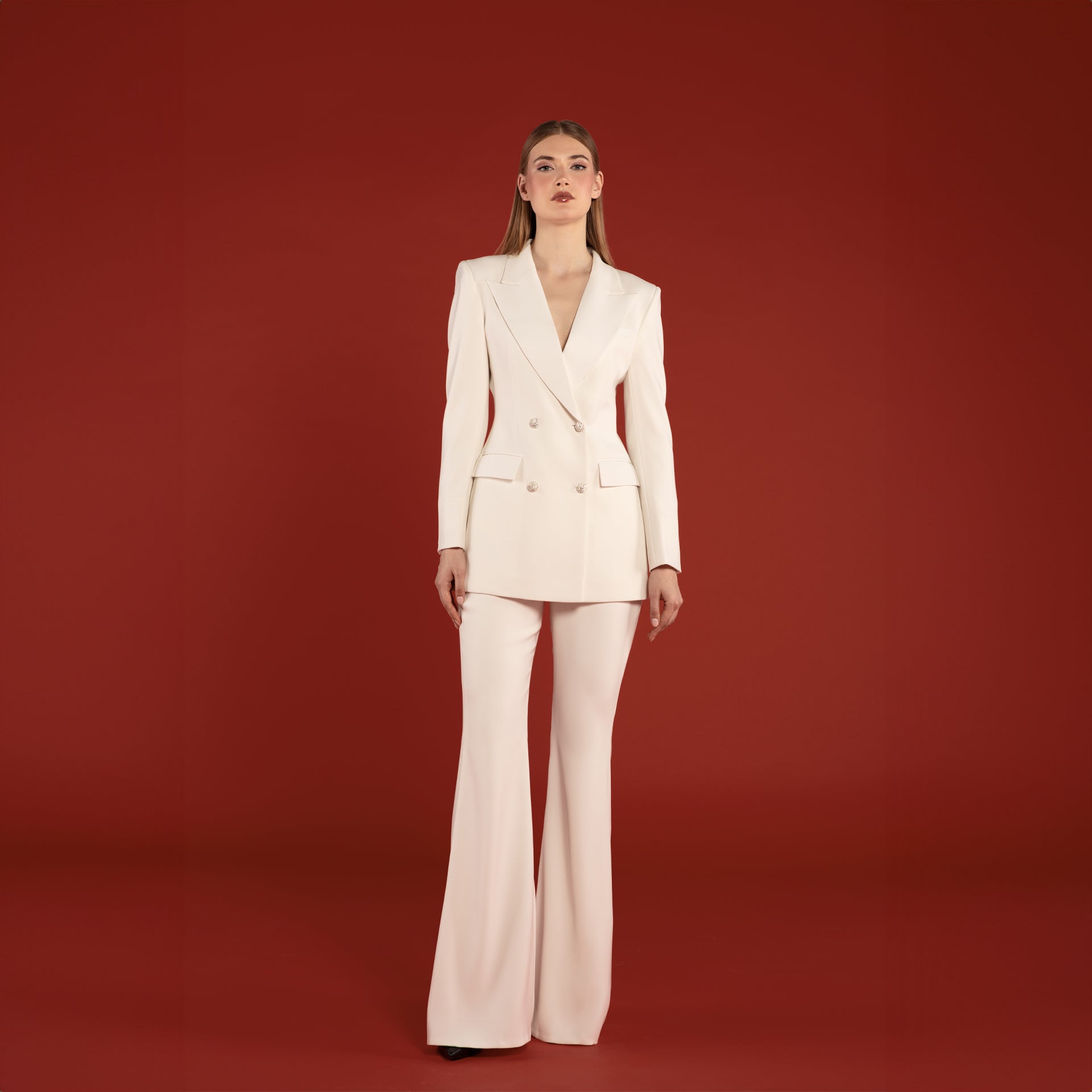 Radiance Tailored Crystal Button Blazer by Lili Blanc